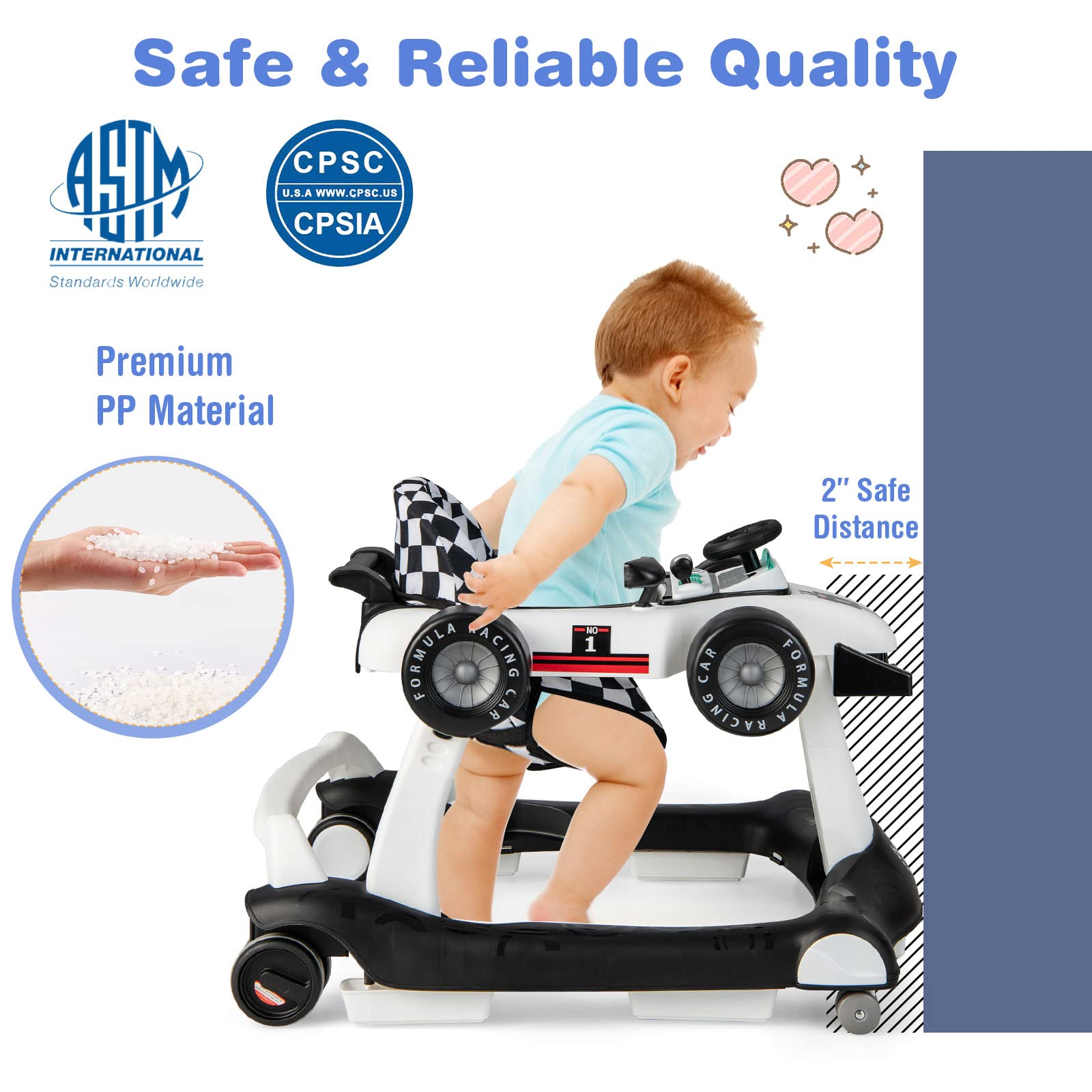 LIFEZEAL Andador para bebés, 6-18 meses, baby walker plegable con ruedas silenciosas, caminante con Empuje Regulable en Altura, coche de aprendizaje móvil con música y luz (blanco)
