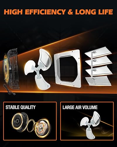 Miniatura 5 de JVO Ventilador de escape de obturador de 18 pulgadas, ventilador de pared de alta velocidad de 2600 CFM, cable de alimentación de 5.9 ft, persianas