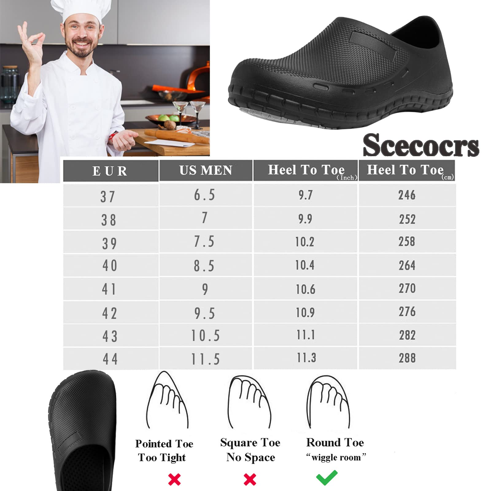 Men Non Slip Work Shoes, Waterproof Chef Shoes Black