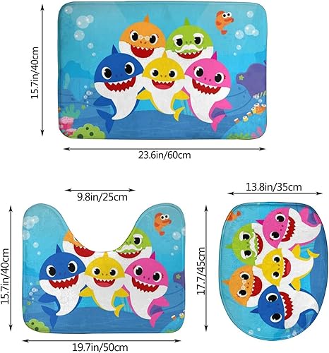 Miniatura 2 de Baby S-Hark - Juego de 3 alfombras de baño antideslizantes + alfombra de contorno en forma de U + cubierta de tapa de inodoro