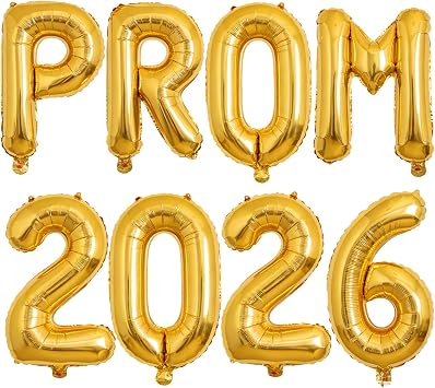 VHUWE Gold PROM 2026 Balloons, 32 Inch Foil Prom 2026 Balloon Banner for Promenade Graduation Decorations 2026 Congratulations Balloons Graduation Party Decorations