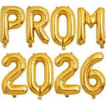VHUWE Gold PROM 2026 Balloons, 32 Inch Foil Prom 2026 Balloon Banner for Promenade Graduation Decorations 2026 Congratulations Balloons Graduation Party Decorations