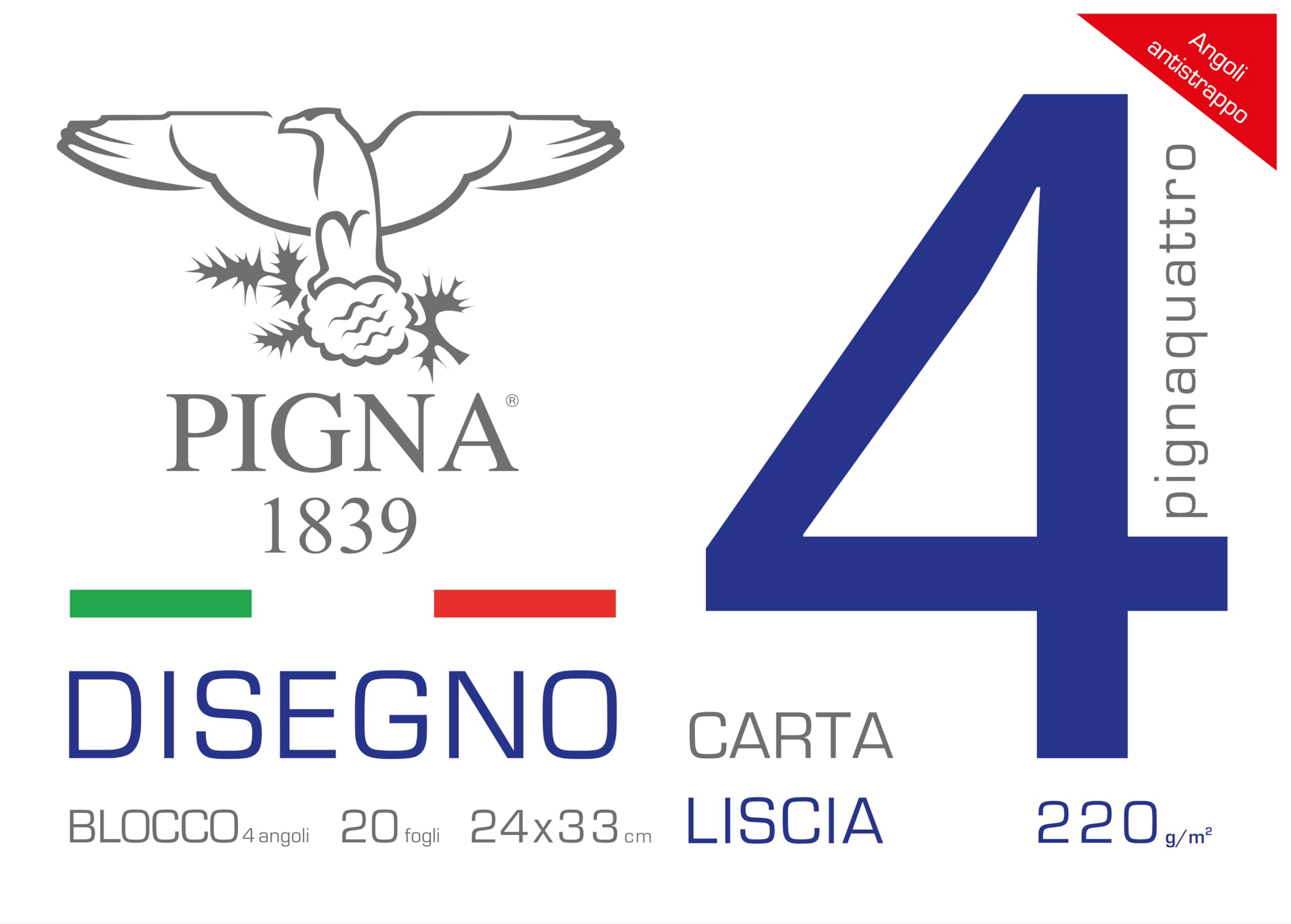 Pigna Pignaquattro 0220021Ge Drawing Album 24 x 33 cm Smooth Sheets 220 g/m2 20 Sheets White