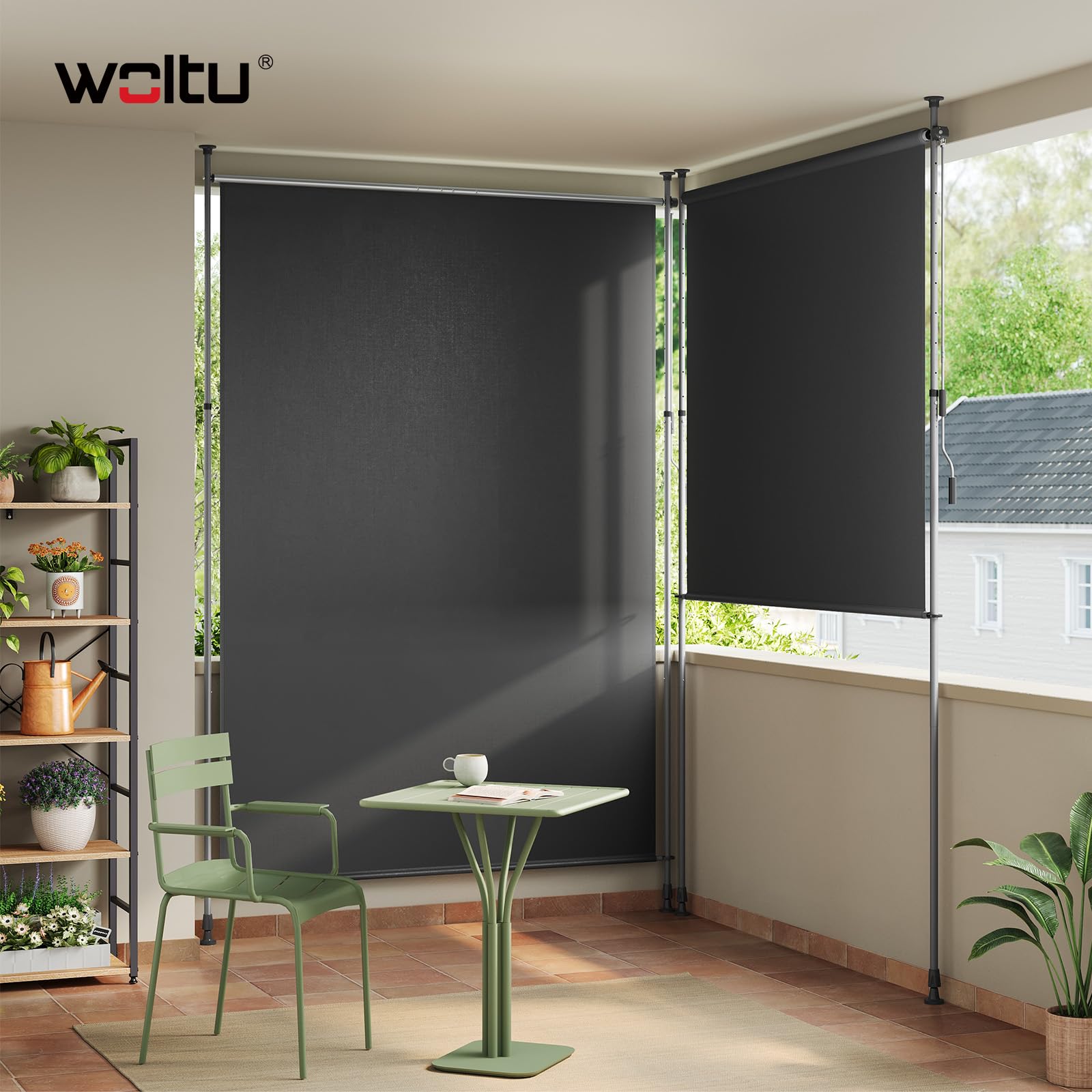 WOLTU Store Vertical Rétractable avec Manivelle, 200x310 cm, Brise-Vue Vertical Balcon, en Tissu Opaque, Protection Solaire, Résistant aux Intempéries, Montage sans Perçage, en Gris