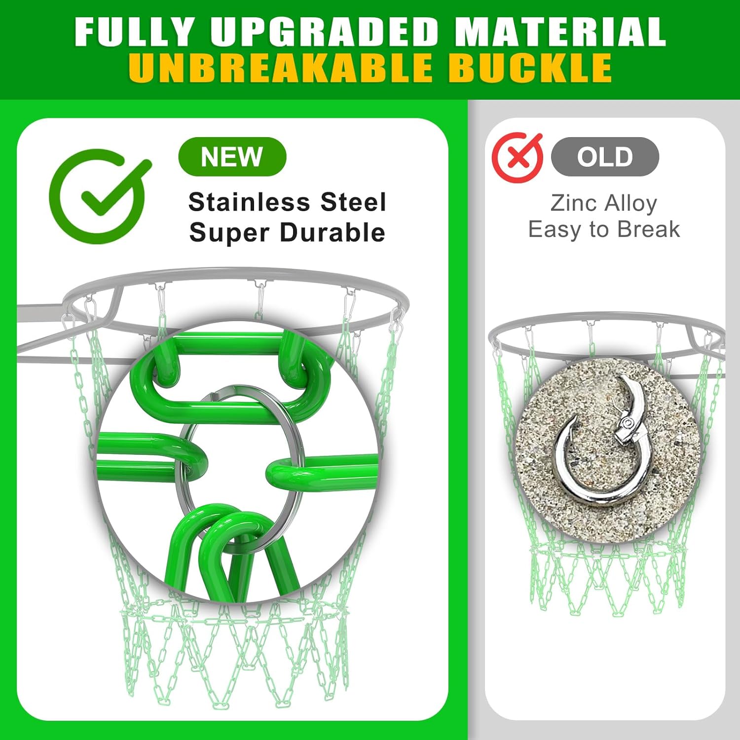 KingDolly Heavy Duty Chain Basketball Net, Rust-Proof Carbon Steel Metal Basketball Net Replacement with 12 Hooks for Tool-Free Quick Installation, Universal Fit for Outdoor/Indoor Basketball Hoops