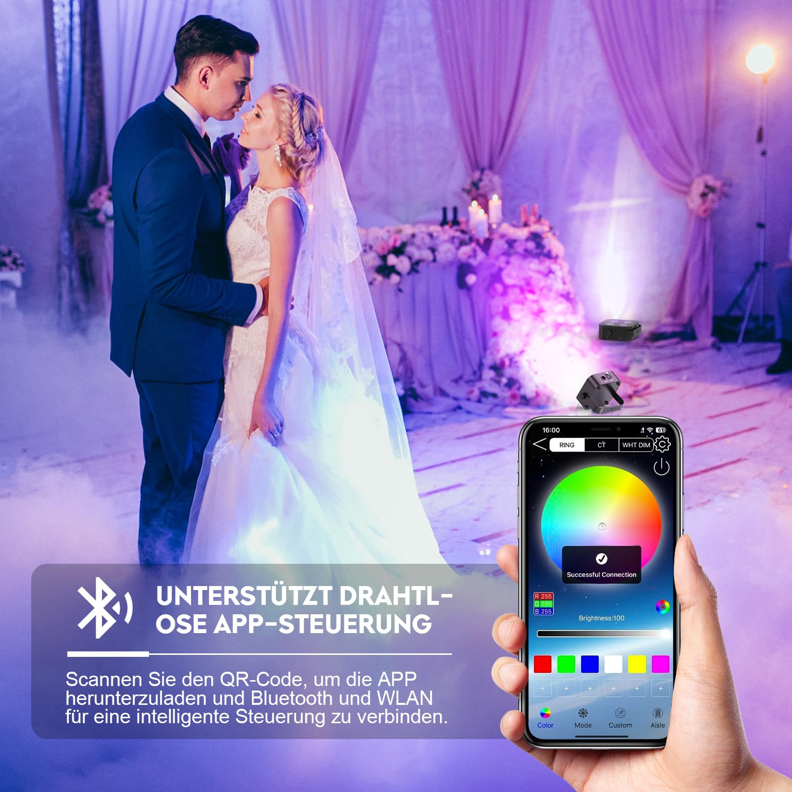 4 * 18W 6 in 1 Luce par a Batteria LED, 2PCS Mini Luce da Discoteca RGBWA+UV, Faretto per Effetti Scenici con Telecomando/APP/2.4DMX, Ricaricabile Adatto per Club di Compleanno di Feste Sul Palco