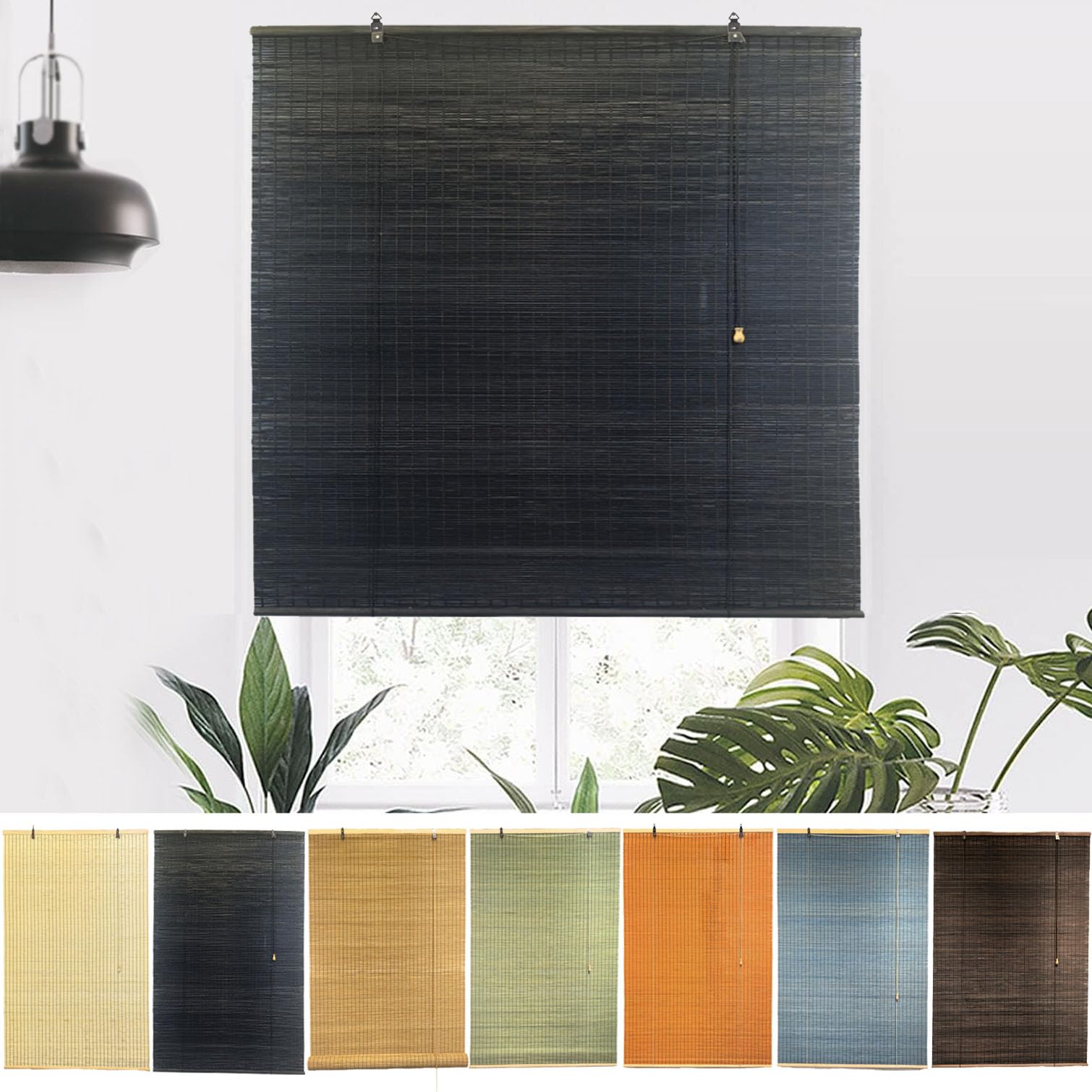 NIANXINN Indoor Bamboo Roller Blinds,Retro Roman Blinds,Natural Wooden Window Decorative Curtain,95% Blackout Roller Blinds,Sunscreen Privacy,Custom,Width x Height (150cm x 100cm,Black)