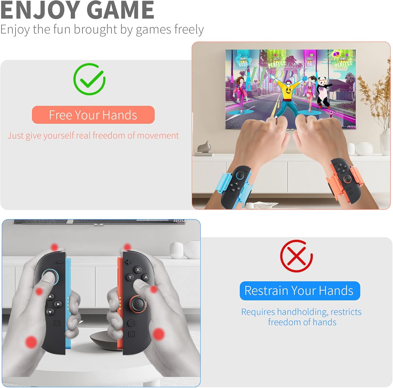 FANPL Wrist Bands for Nintendo Switch 2 joycon Controller, Adjustable Elastic Strap for Just Dance 2026/2025/2024, for Zumba Burn It Up, Fit for Adults and Children,2 Pack (Blue-Orange) - Image 6