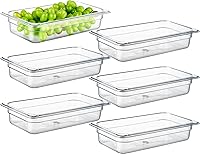 Vista 18 de CURTA Paquete de 6 bandejas de comida NSF, tamaño 1/9 de 4 pulgadas de profundidad, plástico de policarbonato comercial transparente apto