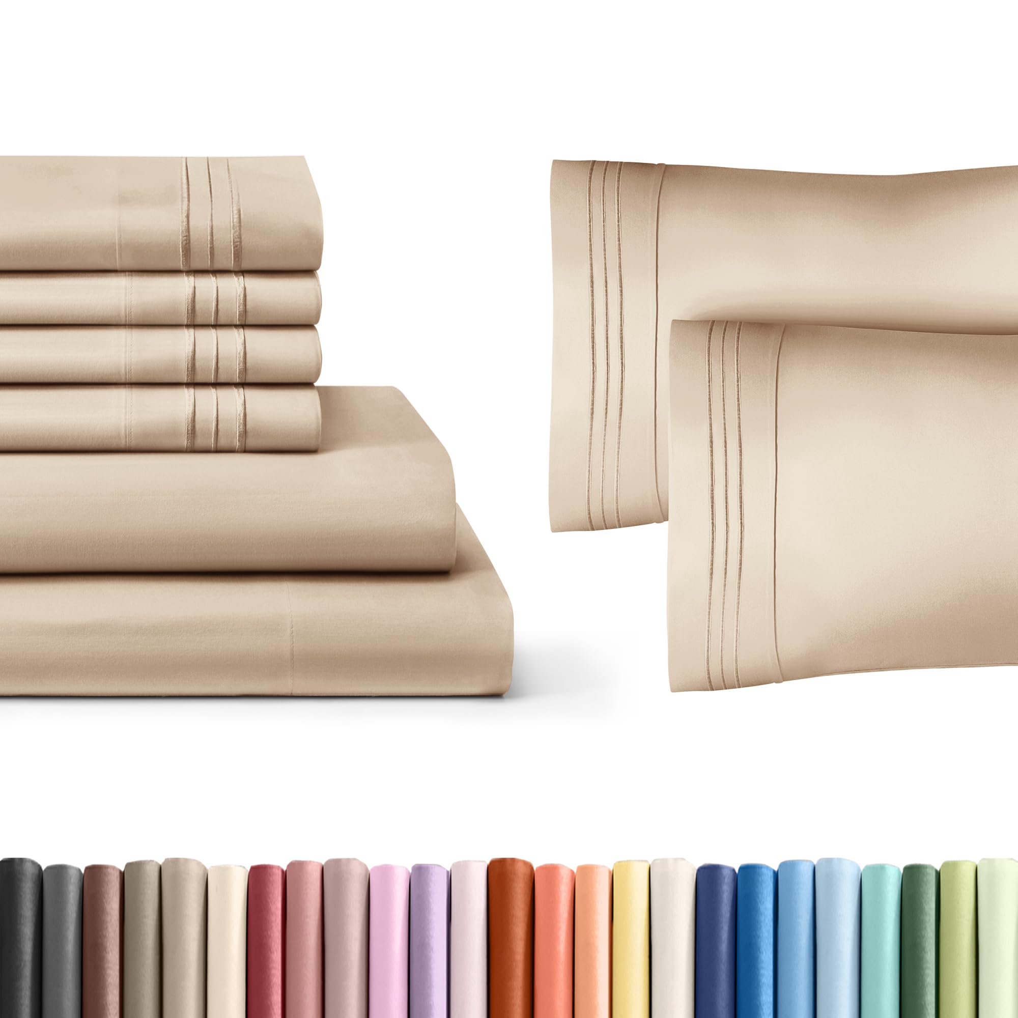 6 piece cream queen size bed sheet set + 2 extra pillowcases bundle – 21” extra deep pockets – flat sheet 95 x 102, fitted sheet 60 x 80 and 6 pillowcases 20 x 30 – oeko-tex queen size fitted sheet