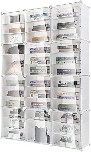 Organizador de zapatos, 12 cubos de 36 niveles, 72 pares de organizador de zapatos independiente de plástico, armario de zapatos con puerta,