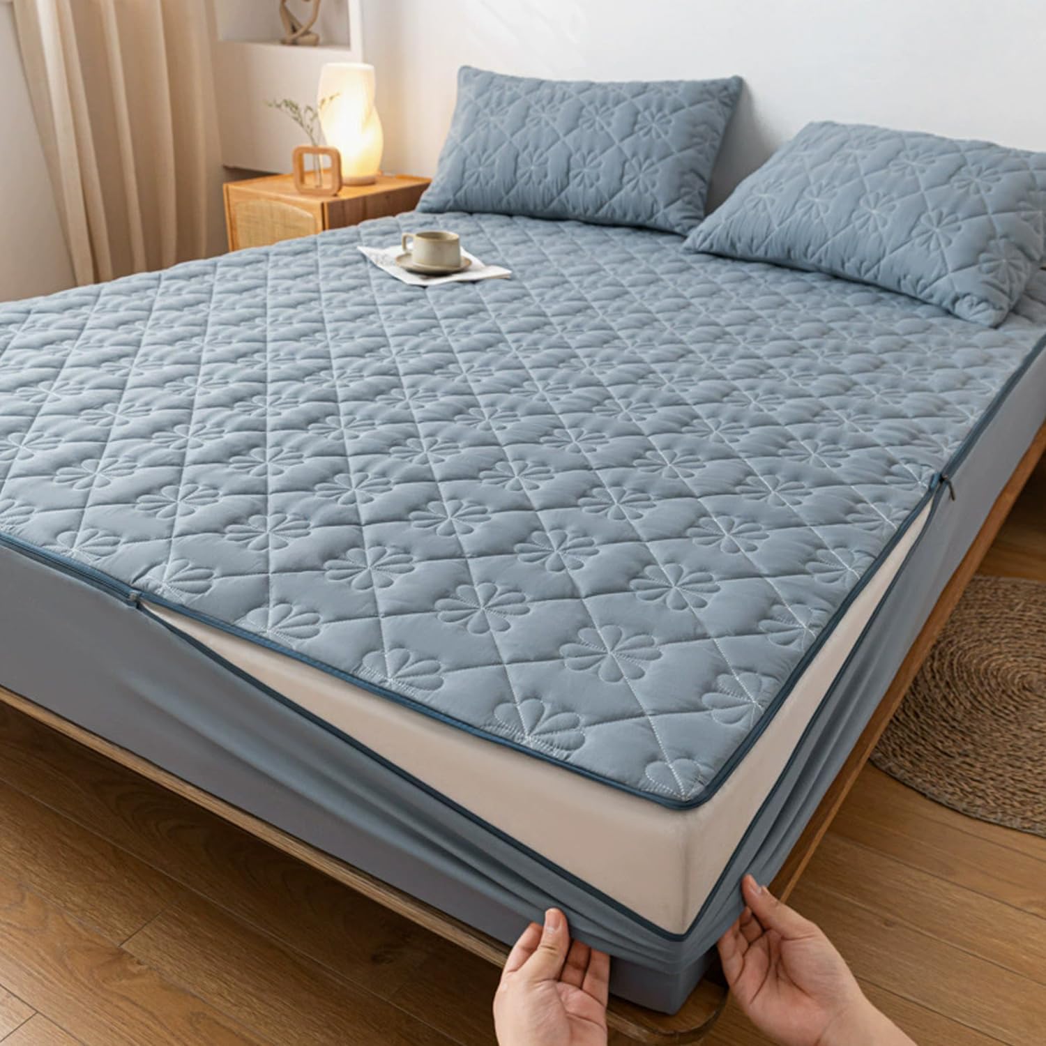 Blue/b,90 * 200+10cm,LDLCYCN Zip Up Mattress Protector Customizable Quilted Mattress Cover Twin King Bed Fitted Sheet Anti-Dust 6 Side 360°Total Encasement Cover Breathable Mattress Topper