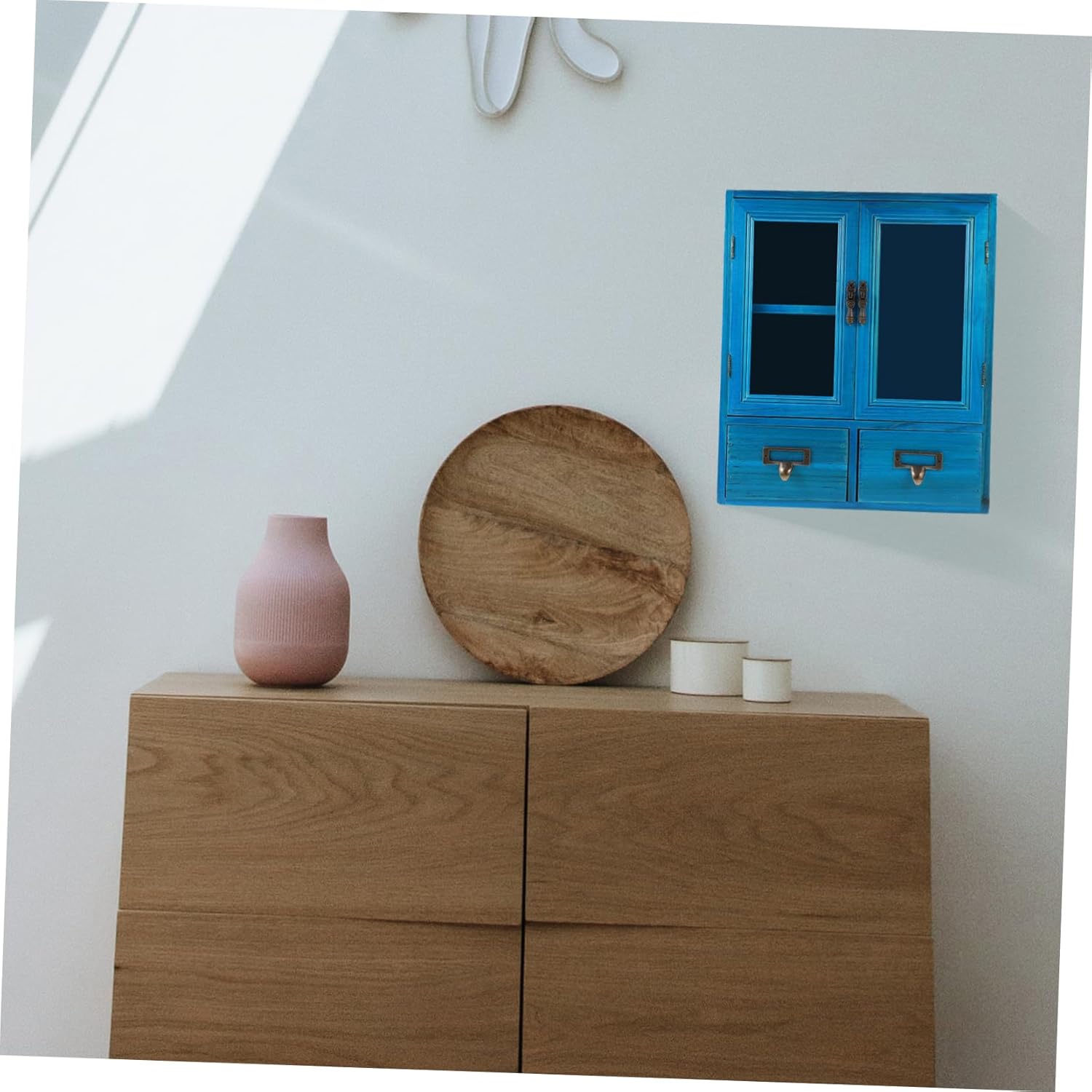 MERRYHAPY Home Office Storage Cabinet Wooden Small Shelf Vintage Decor Low Storage Cabinet Multi-Purpose Bins
