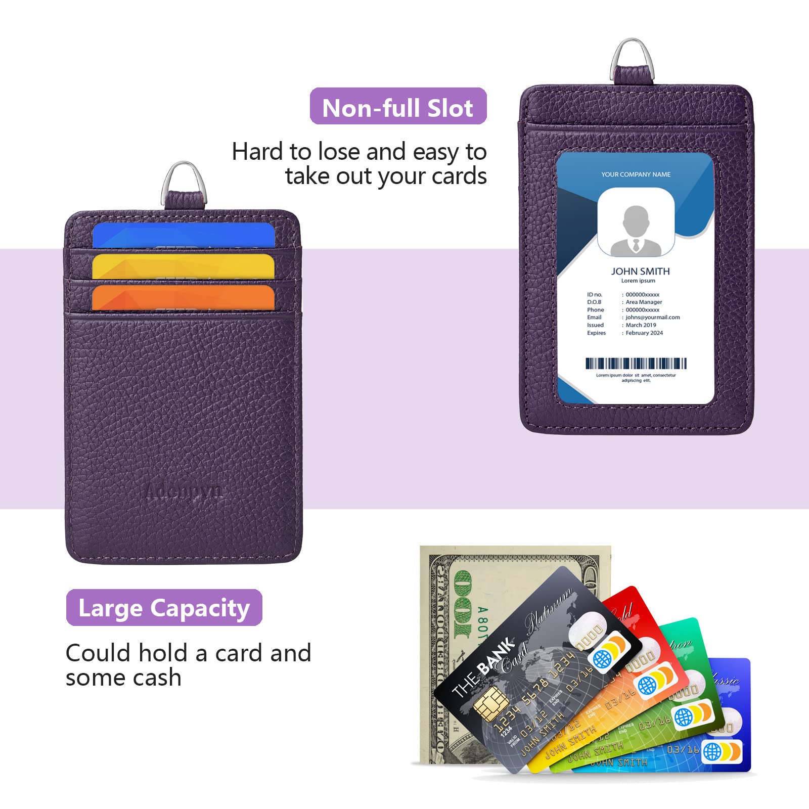 Portabadge Verticale In Vera Pelle Con Cordino - Portacarte RFID Per Badge E Carte Di Credito - Foto 3