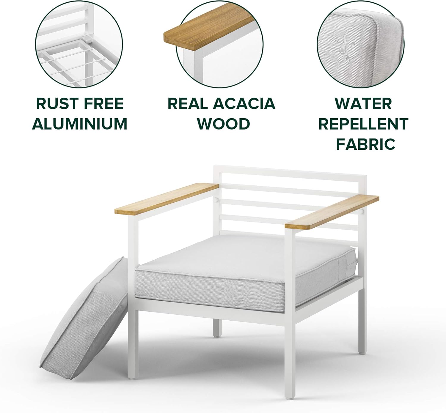 ZINUS Pablo Aluminum and Acacia Wood Outdoor Armchair with Cushions and Waterproof Cover / Weather Resistant and Rust Proof / Easy Assembly: Garden & Outdoor