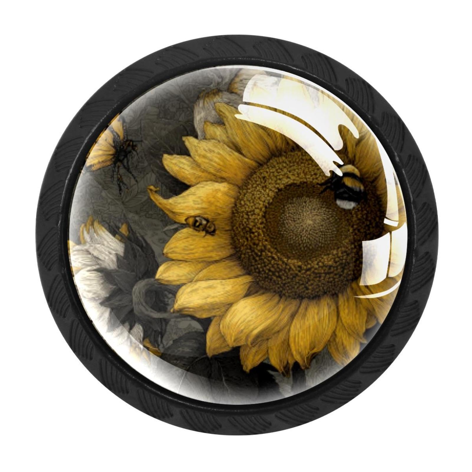 CHENZZZZ Sunflower Bee Butterfly (3) Drawer Knobs Pull Handle Crystal Glass Circle Shape Cabinet Drawer Pulls Cupboard Knobs with Screws for Kitchen Cupboard Dresser Wardrobe etc