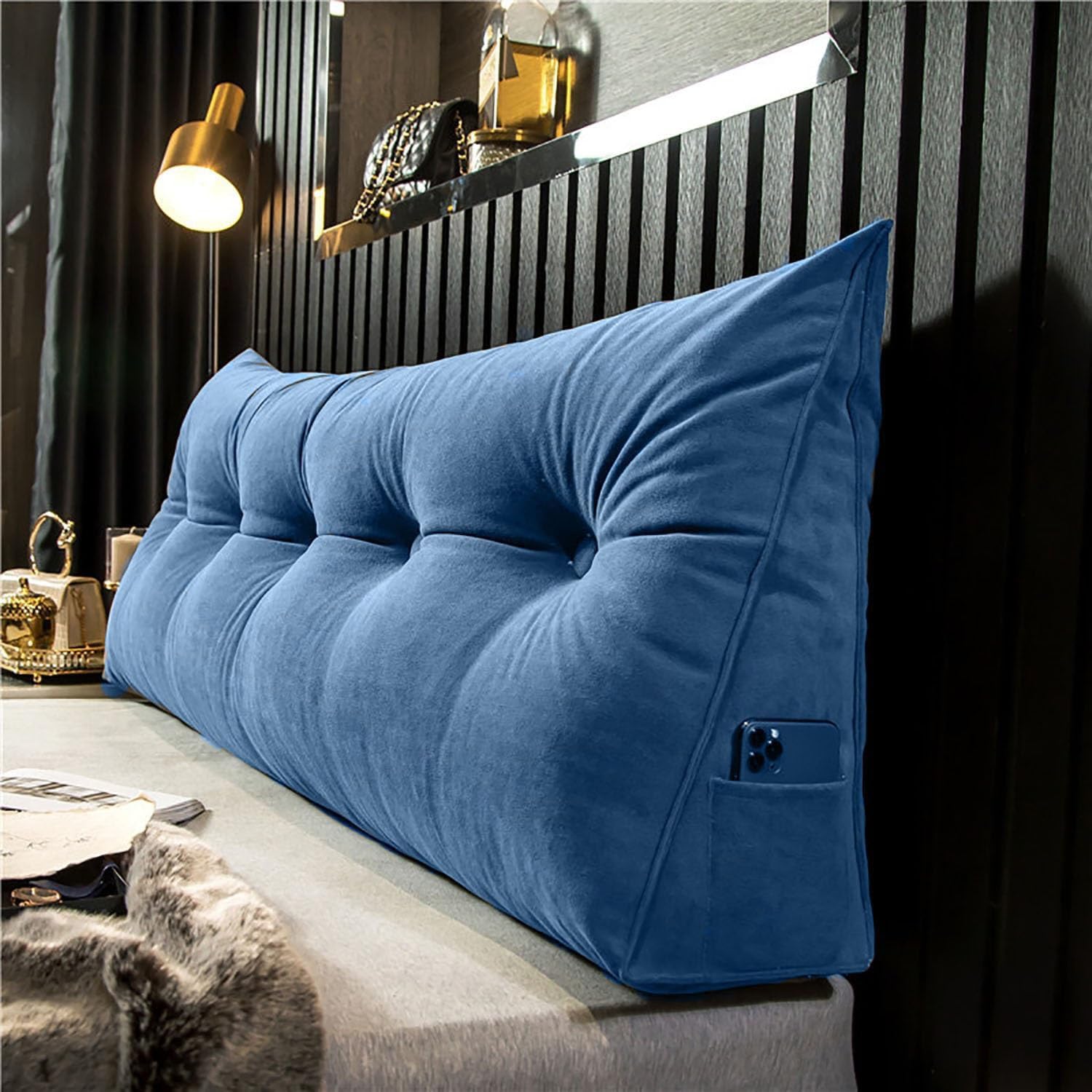 Headboard Pillow Wedge Single Double Bed King Size Gap Filler, Headboard Cushion Reading Pillows Back Lumbar Support Cushion for Sofa,11,150X50X20cm