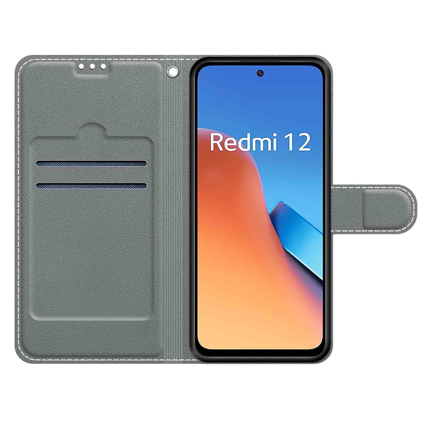 Cover Portafoglio In Pelle PU Per Redmi 12 5G: Custodia Magnetica Con Slot Carte E Supporto, Aurora Verde - 2