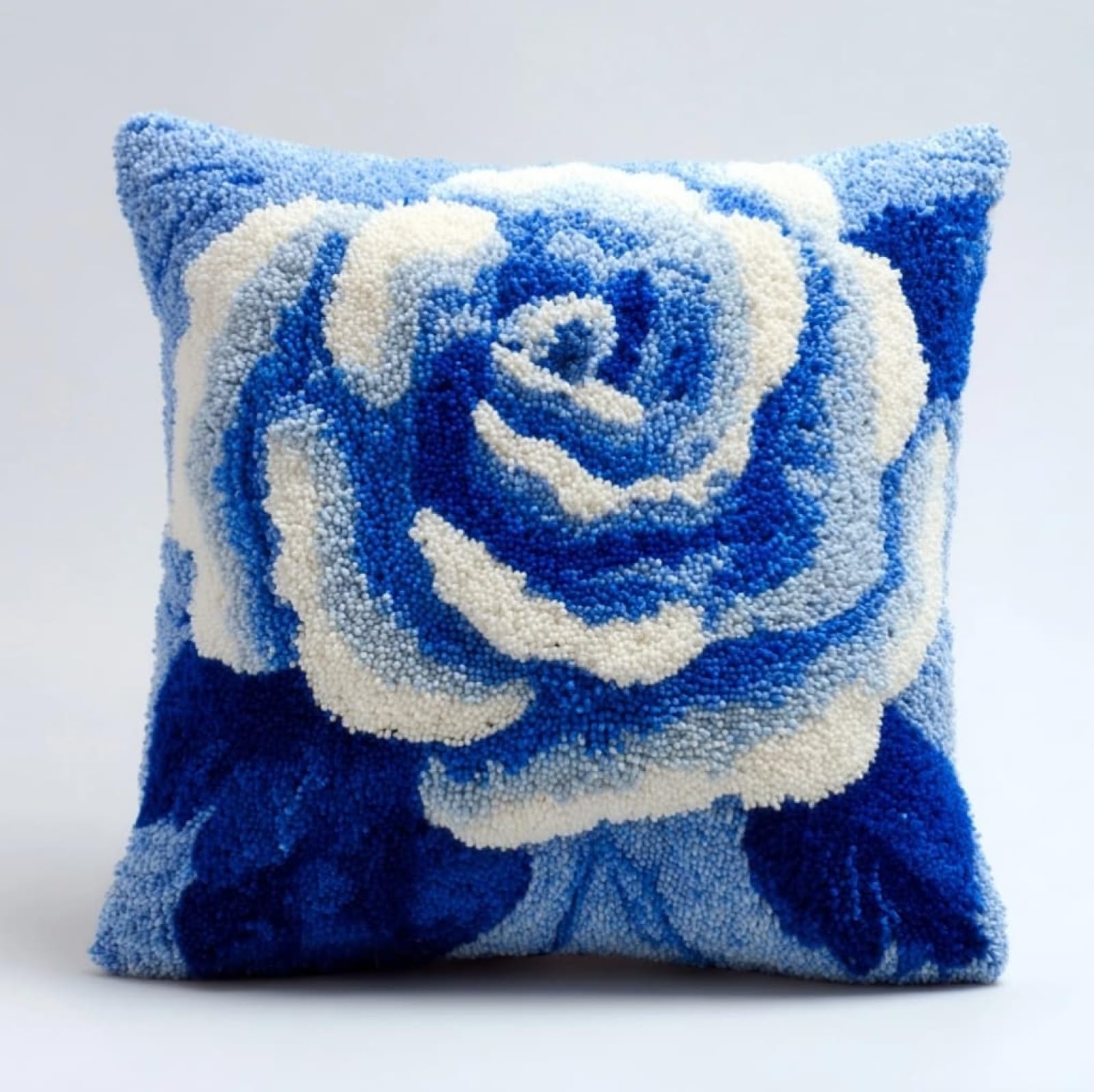 WallustrioaW 43x43cm Latch Hook Embroidery Cushion Kit,Blue Roses