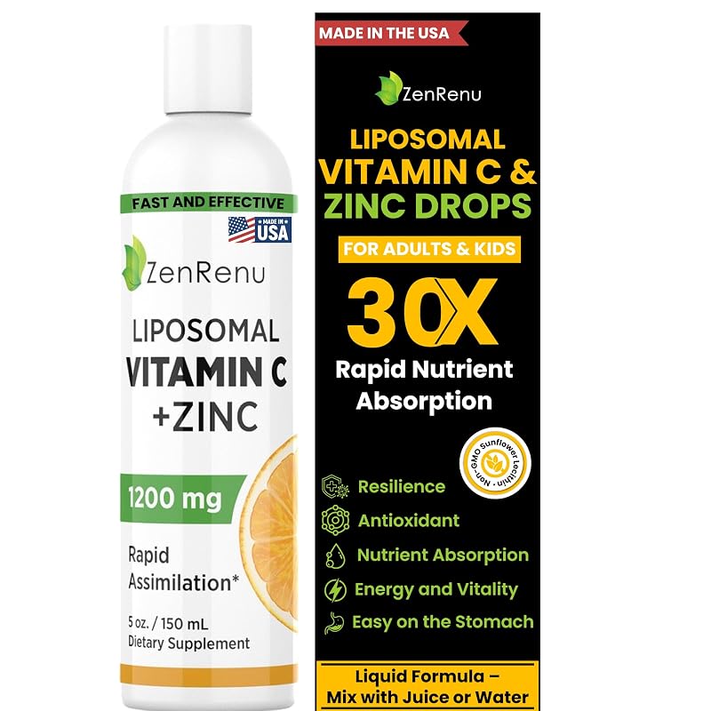 Zenrenu Suplemento Líquido de Vitamina C Lipossomal e Zinco 1.200 mg + 12 mg, 150 mL