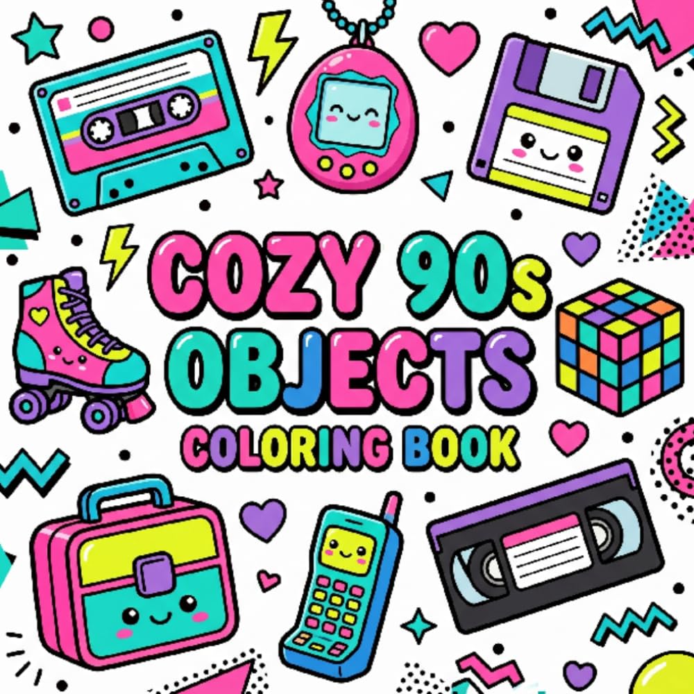 Cozy 90s objects: Coloring book