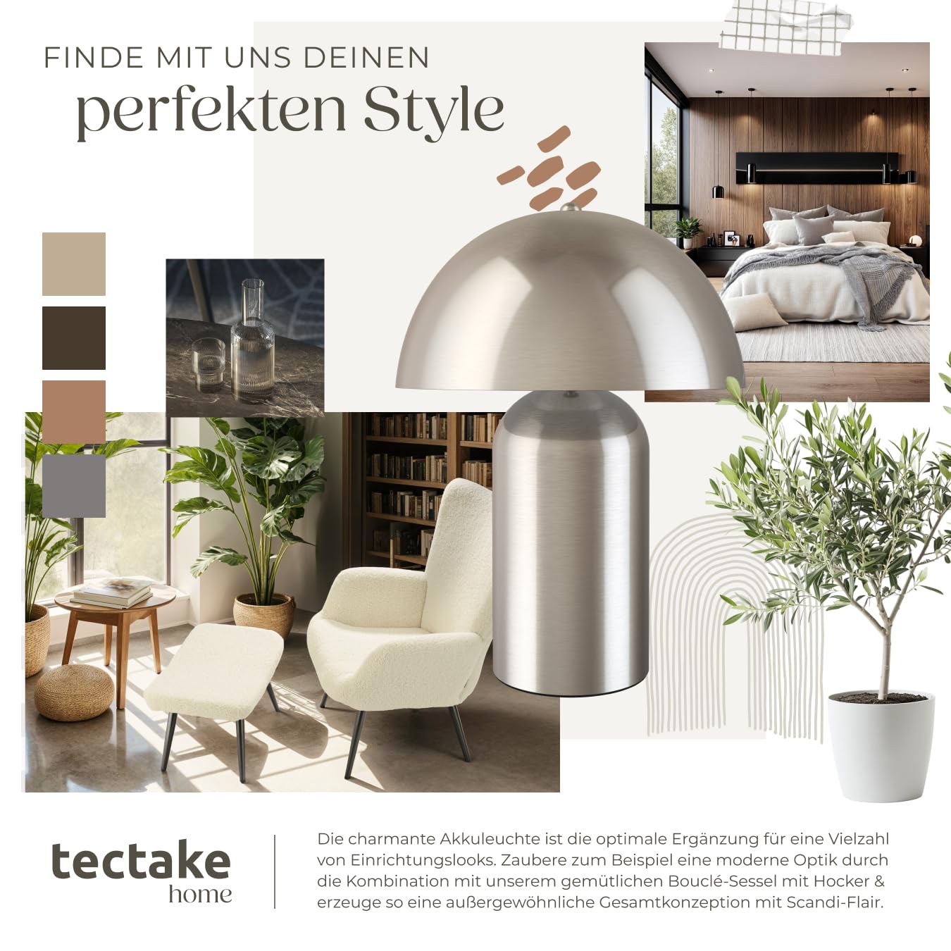 tectake® Tischlampe Vintage Pilzform, Pilzlampe Dekolampe, Tischleuchte, Leselampe, Nachtlicht, Lampe Wohnzimmer, Table Lamp, kleine Lampe, Tischlampe retro, kabellos- Nickel matt