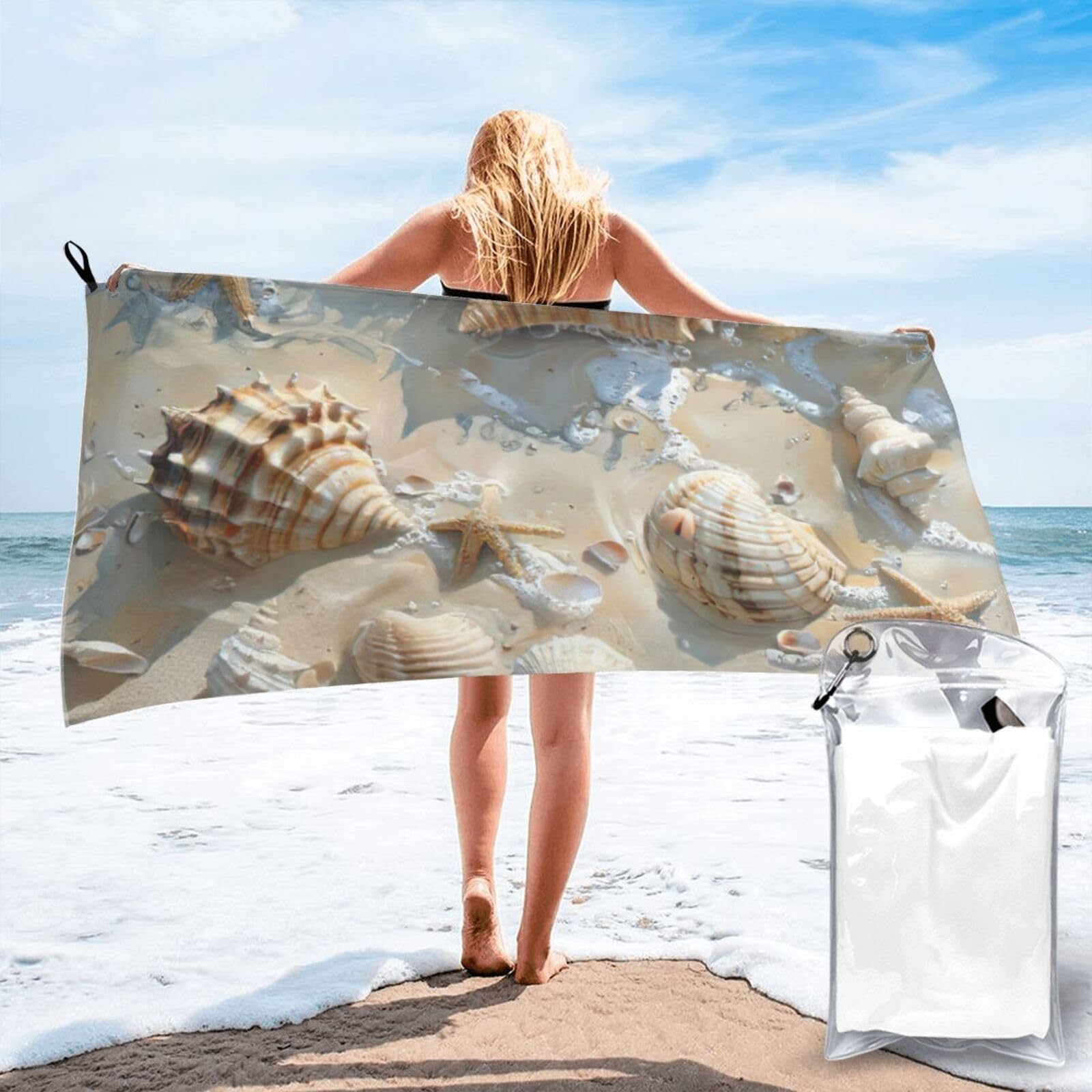 pojknbv Seashells Sand Print Travel Gym Towel For Beach Camping Hiking Yoga Lightweight Reusable Versatility