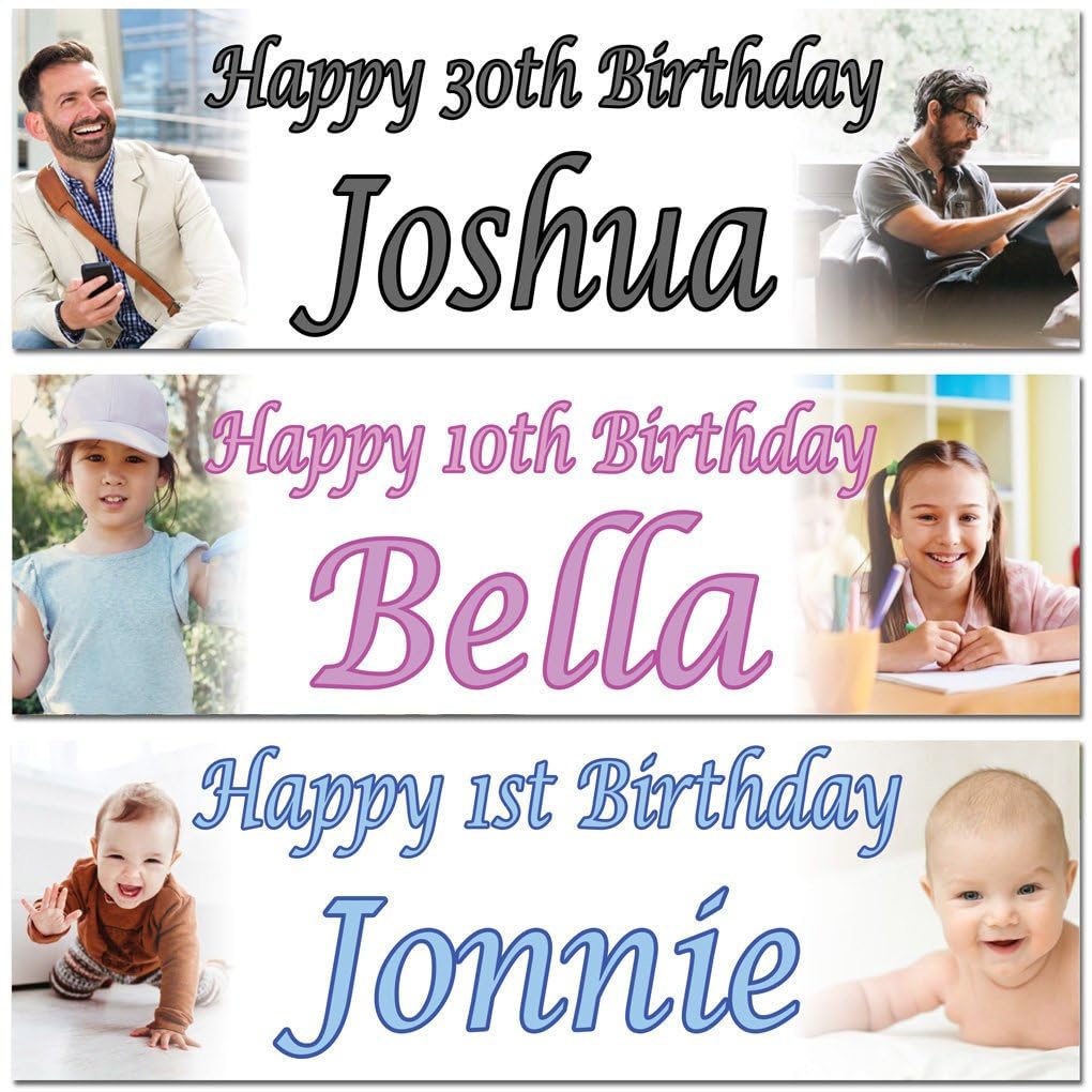 Personalised birthday banner Photo 2ftx6ft pink black blue Man Woman Children Party Decoration Poster Gift 18th 21st 30th 40th 50th 60th 70th