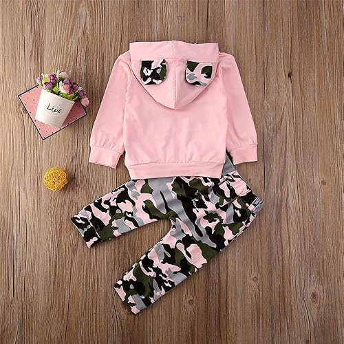 Miniatura 6 de FYBITBO 2 piezas de ropa de otoño e invierno para bebé niña, sudadera con capucha y pantalones de camuflaje, conjuntos de ropa