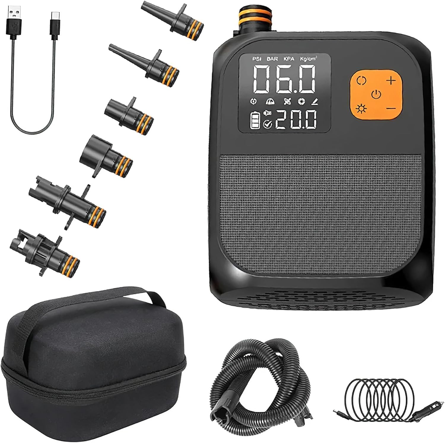 Elektrische Luftpumpe, 8000mAh Wiederaufladbare SUP Pumpe, Akku Luftpumpe, Inflate Elektrische Pump mit 6 Luftdüse, 20PSI Sup Pumpe akku für Aufblasbare Matratze,Boot,Luftmatratze Pool,Schwimmring