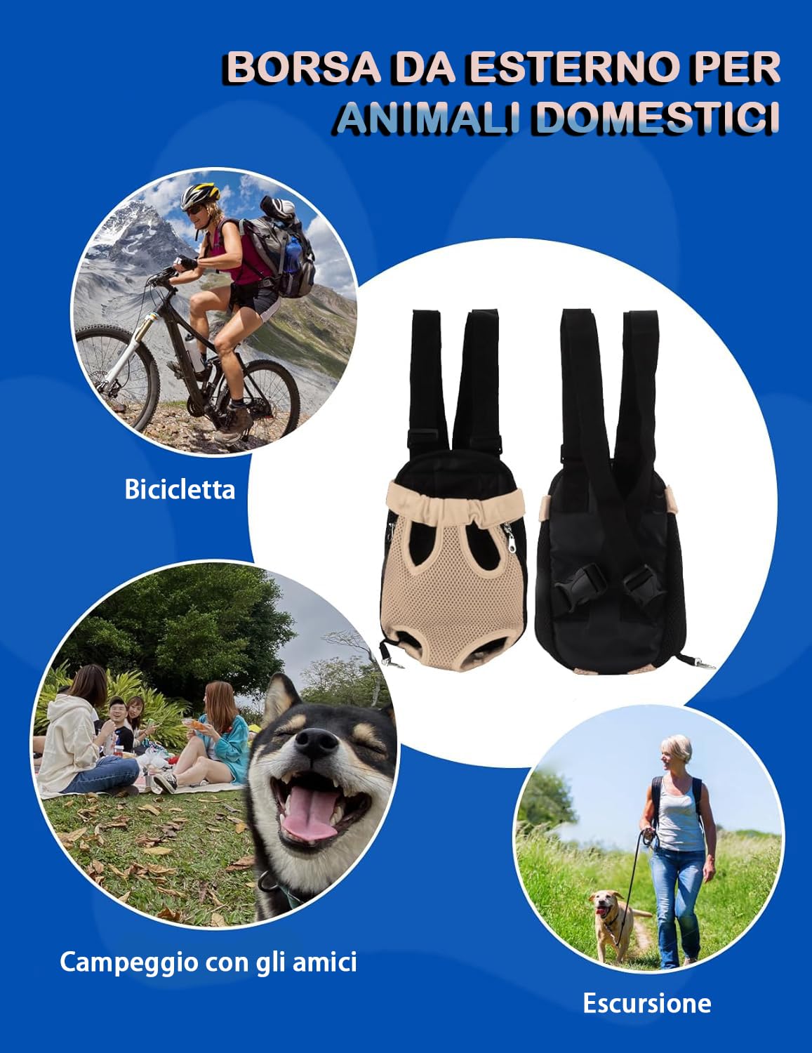 Zaino Pettorale Per Animali Domestici, Zaino Porta Cani Traspirante Portatile Per Animali Domestici Accessori Per Animali Domestici Per Escursionismo Bici da Viaggio Moto(M-beige)