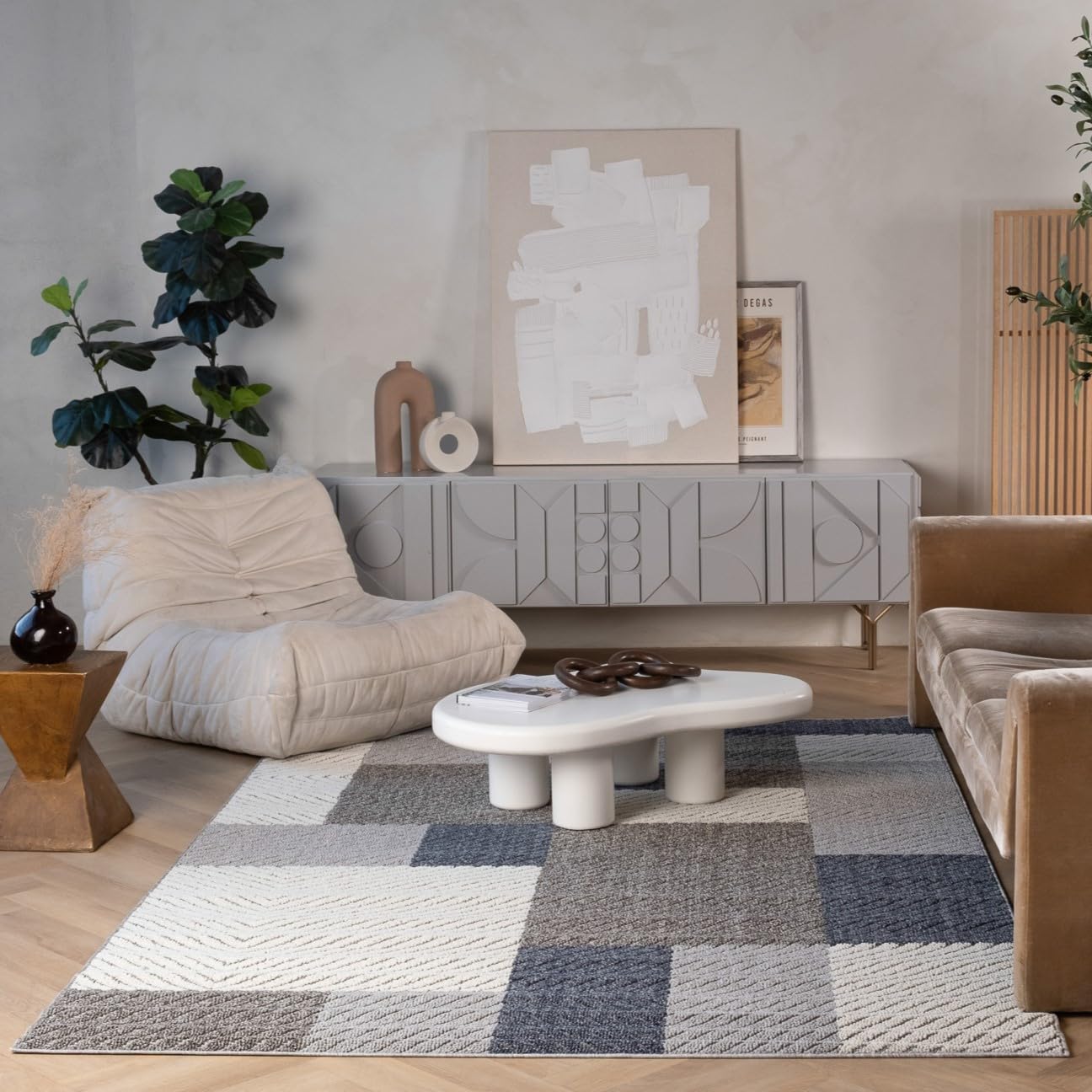 Rug Branch Hogar 4'x6' (Exact Size: 3'11" x 5'7") Abstract Indoor Jute Area Rug, Grey Blue, Geometric - Living Room, Bedroom, Patio Deck, Backyard, Balcony