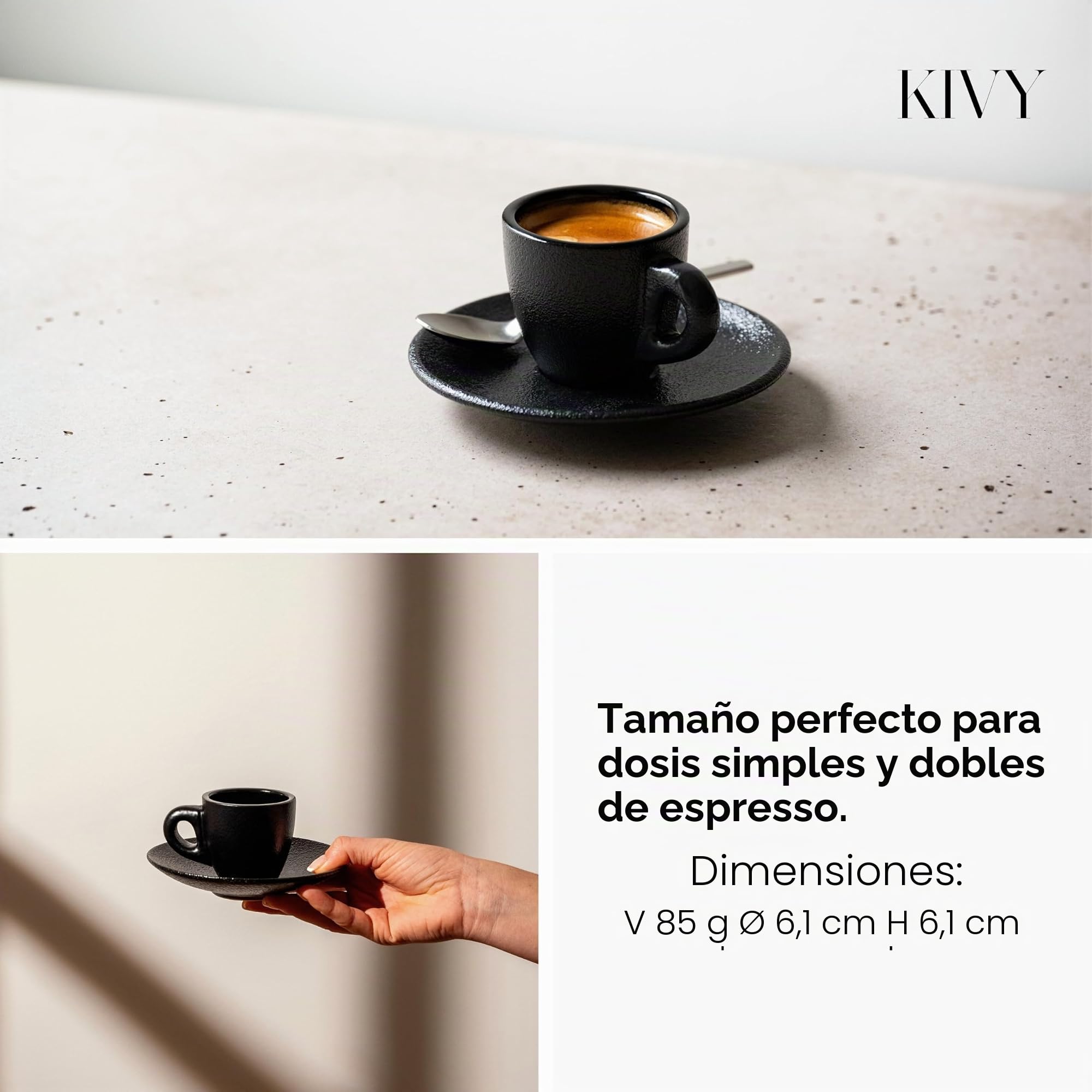 KIVY Juego de 4 Tazas de Espresso de 3 Onzas - Gres de Pared Gruesa, Estilo Italiano Con Platillos, Café Demitasse