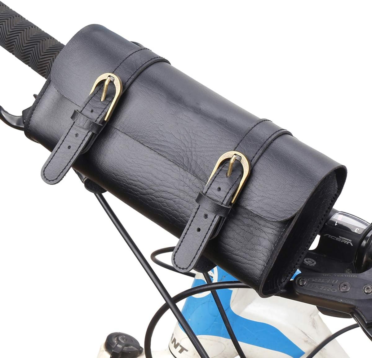 Ruiqas Artificial Leather Bicycle Storage Bag, Bicycle Front Frame Handlebar Bag Cycling Accessory (Black)