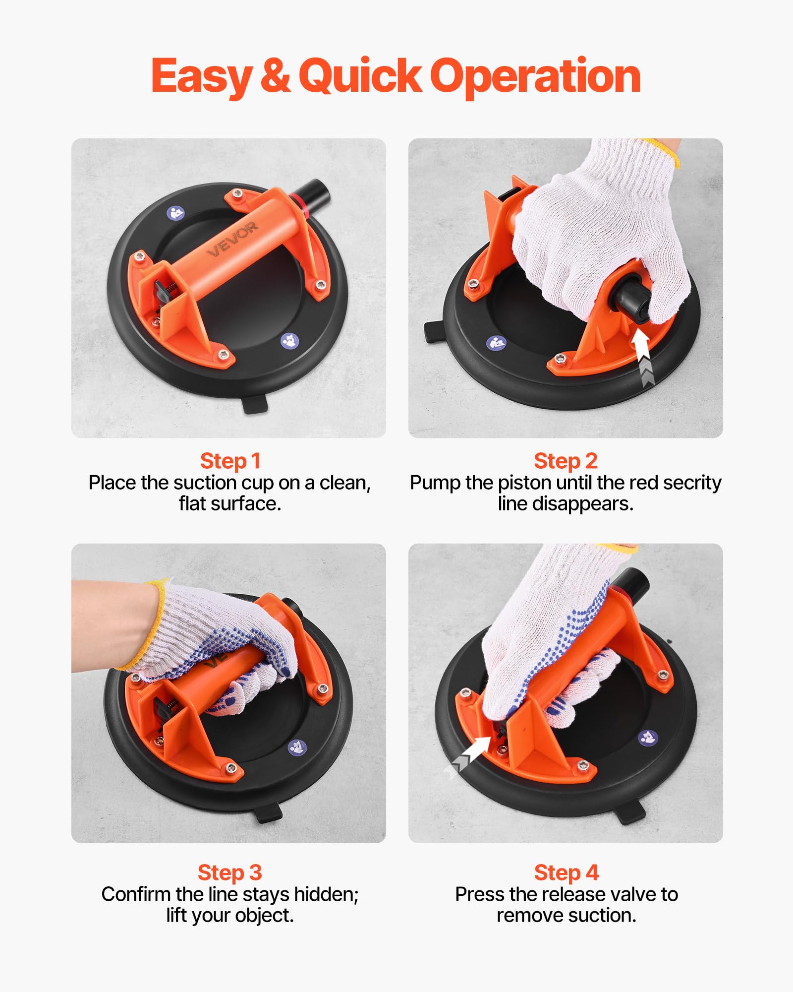 VEVOR Sollevatore a Vuoto per Vetri da 203 mm Impugnatura in ABS, Carico di 180 kg, Utensile a Ventosa per Piastrelle con Custodia per Trasporto per Sollevare Piastrelle di Grandi Dimensioni, 2pz