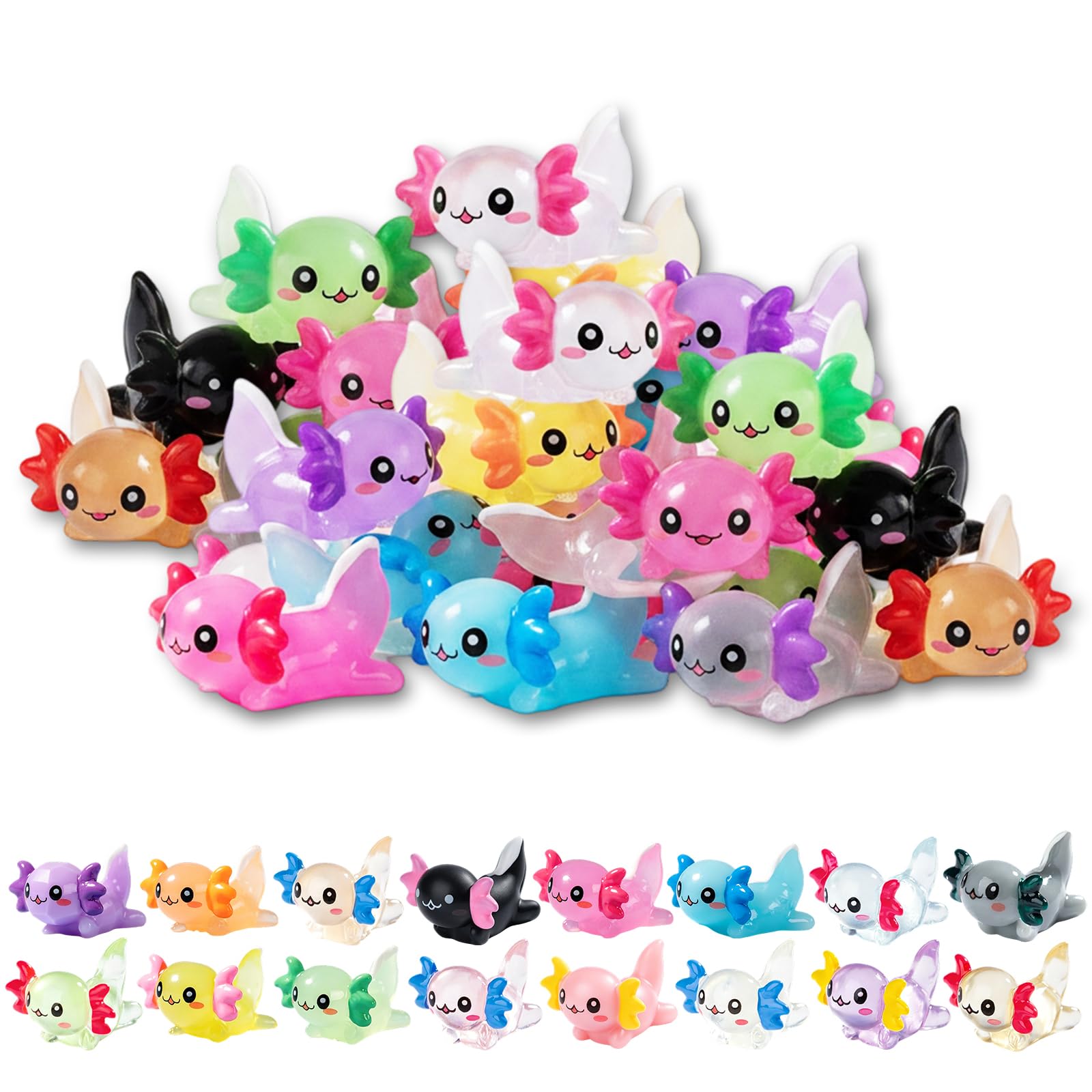 32Pcs Mini Axolotl, Glow in The Dark Collection, Set with Assorted Colours, Vibrant Glowing Figures for Display and Decoration, Novelty Animal Figures with Detailed Designs
