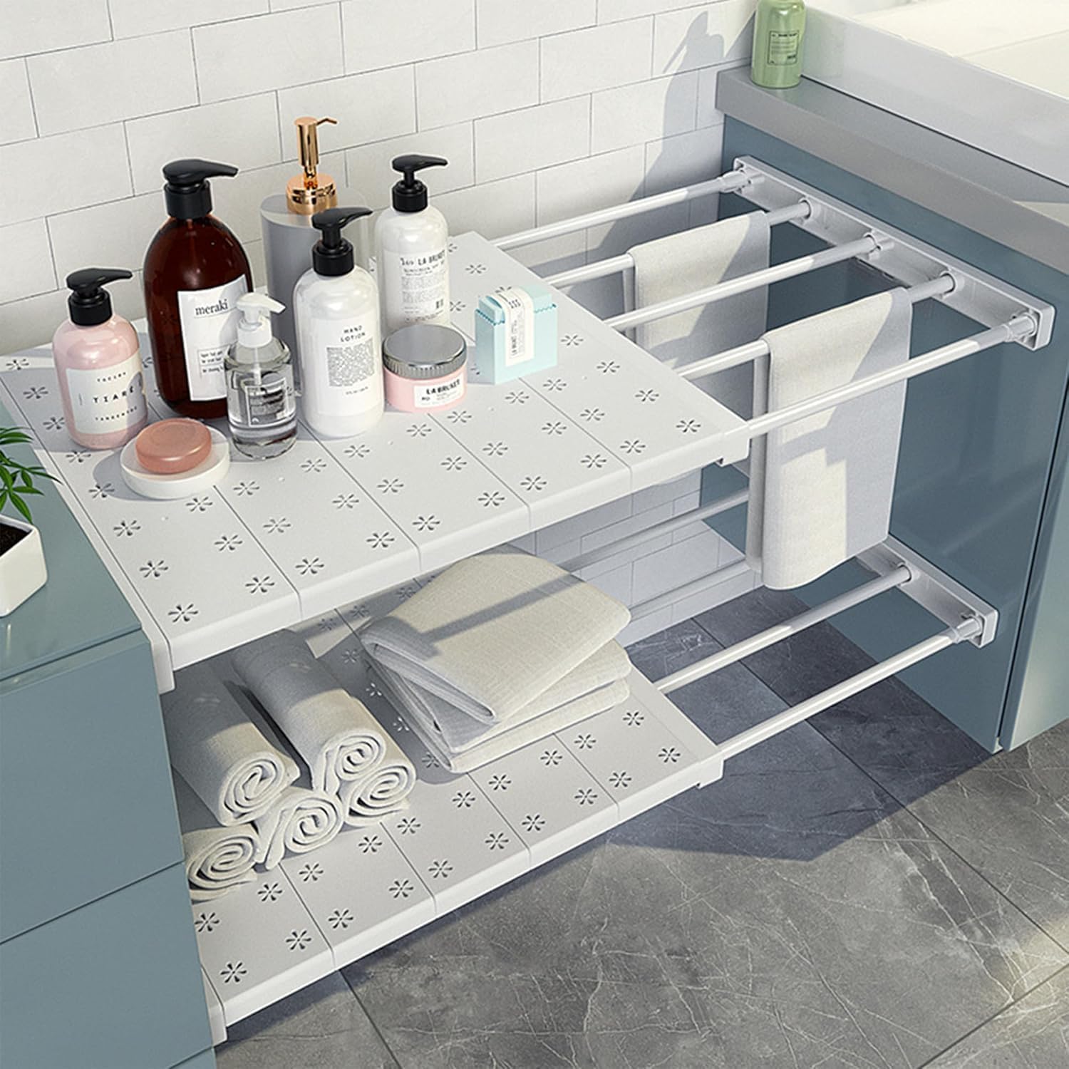 Clefairy Closet Tension Shelf Rod Expandable Adjustable Shelf Locker, Wardrobe Storage Organizer, Cabinet Layered Divider Separator, for Cabinet Kitchen Bathroom-image-16