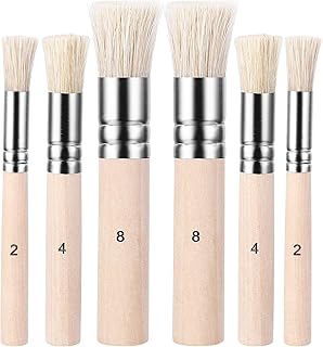 6Pcs Stencil Brushes for Acrylic Paint, Stencil Brush, Wooden Stencil Brushes, Natural Bristle Stencil Brushes Set for Acrylic Oil Watercolor Art Painting Stencil Project DIY Craft