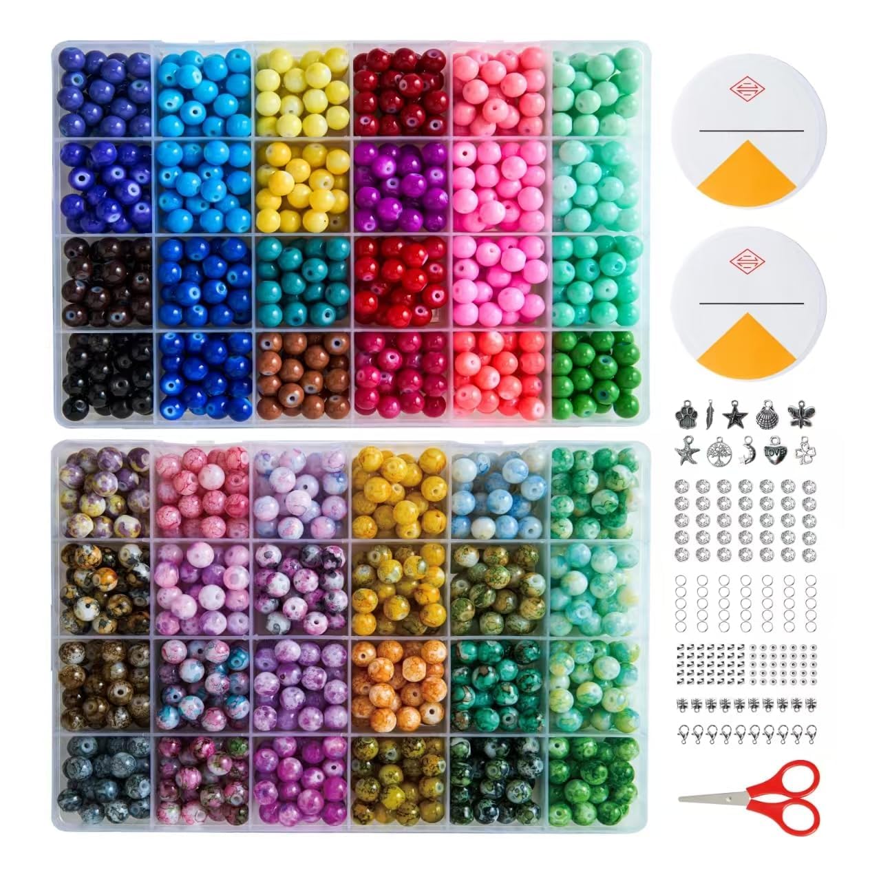 Perles en verre pour bracelets – Lot de perles colorées pour la fabrication de bijoux, perles pour travaux manuels et bracelets, perles en verre pour la fabrication de bijoux, perles pour la
