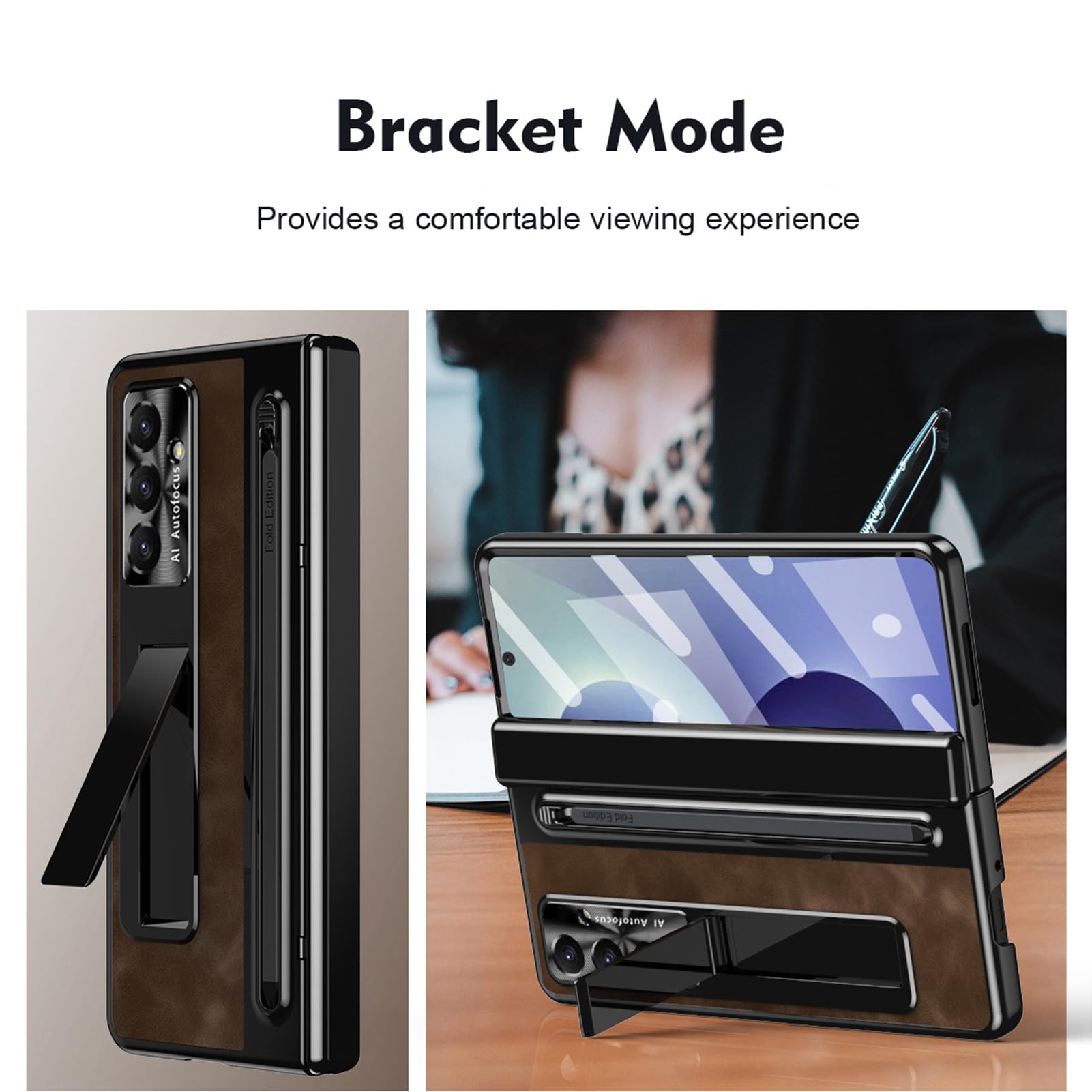 Custodia Vintage Per Samsung Galaxy Z Fold 8 Ultra, Stand, Penna | Pelle vintage con stand regolabile e portapenna. Antishock, totale, protezione lente(Brass)