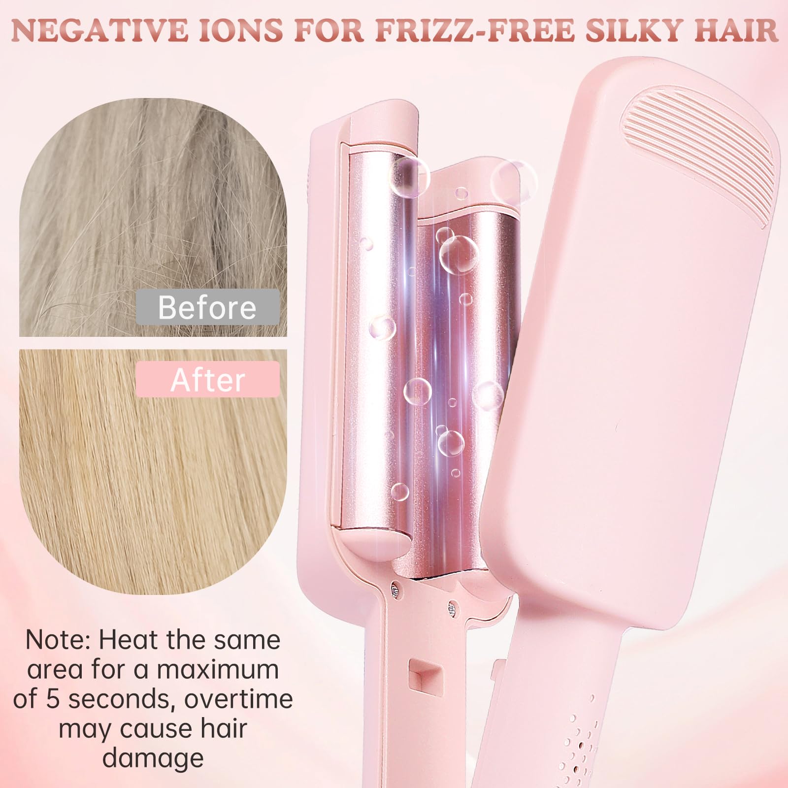 Rizador de Pelo 32mm para Ondas Grandes, Plancha Ondas Beach Waves, Rizador Francés con Revestimiento Cerámico, 4 Temperaturas Ajustables, Calentamiento Rápido & Diseño Antiquemaduras Hierro ondulado