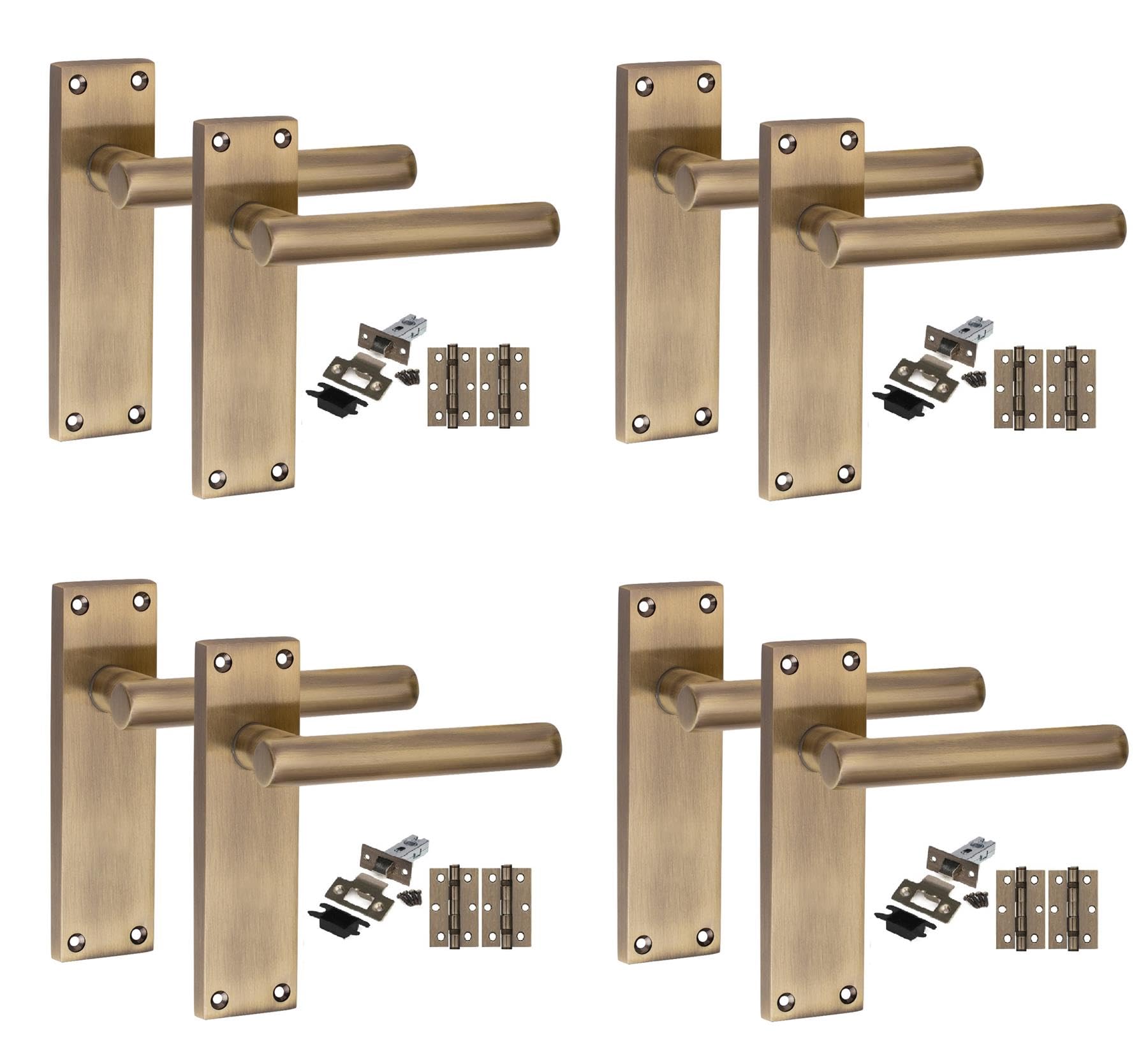 Golden Grace Victorian T-Bar Door Handle Sets, 4 Pairs Antique Brass