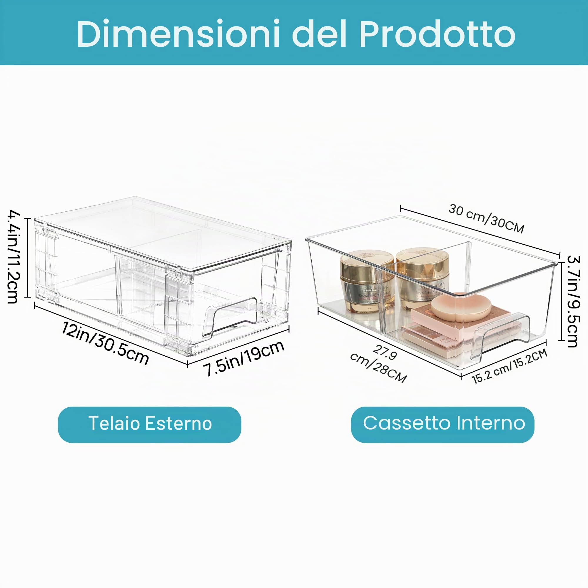 Vtopmart Confezione da Cassetti Portaoggetti (3pack largo x 1 + 2 piccoli x 2 (12inch))