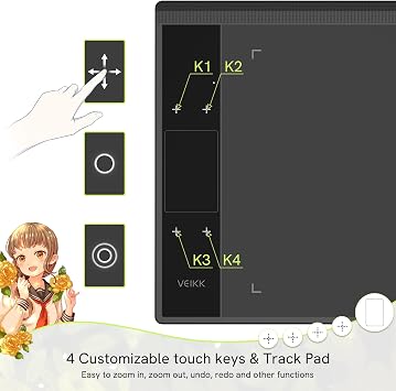 Graphic Drawing Tablet VEIKK A30 with 4 Touch Keys 1 Touch Panel, Linux and Android Supported Digital Drawing Pad with Artists Glove Pen Tablet