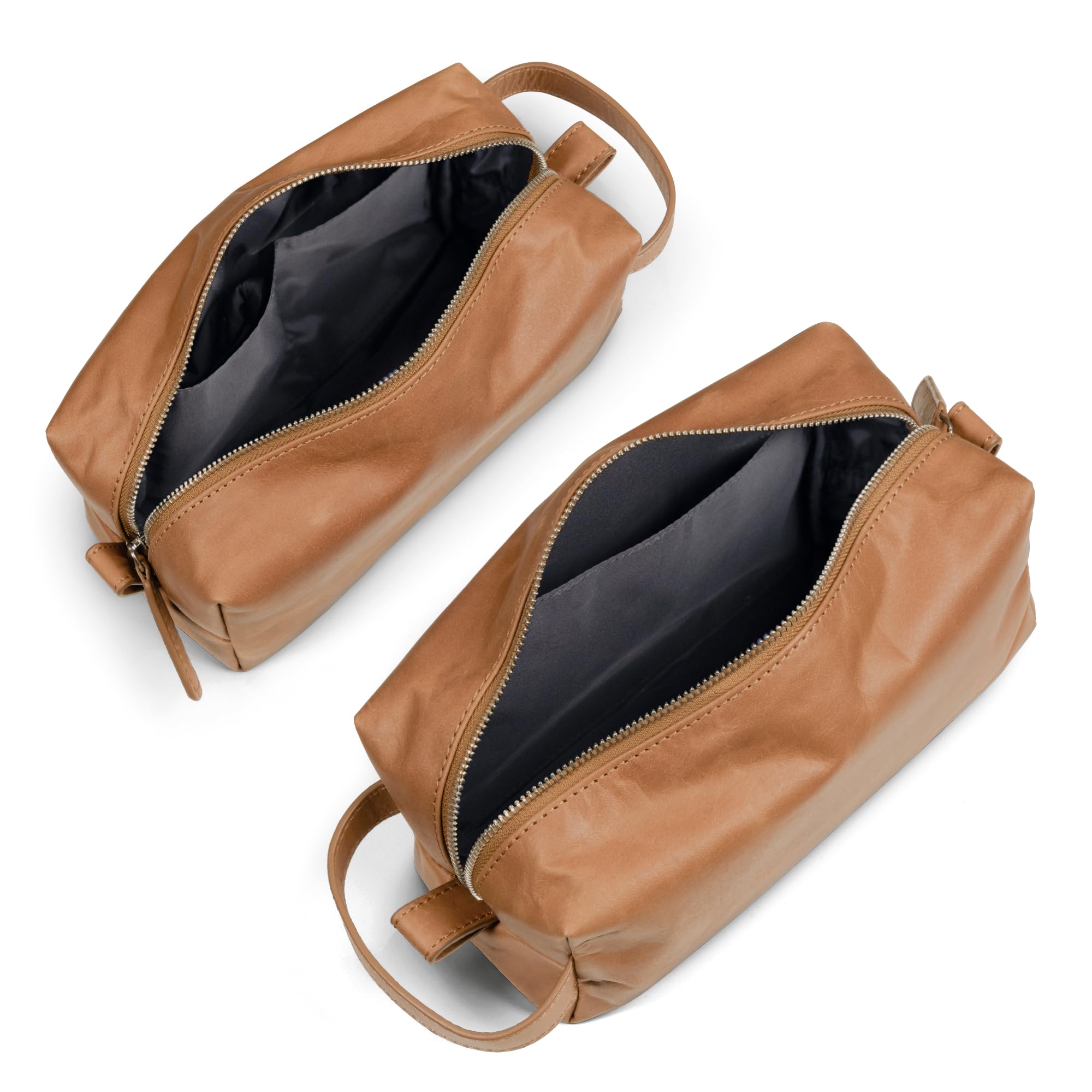 Trousse de Toilette Cuir Personnalisée - Cadeau Anniversaire Homme & Femme, Trousse de Maquillage et de Voyage en Cuir Véritable Marron, Gravée avec Nom et Texte, pour Homme et Femme