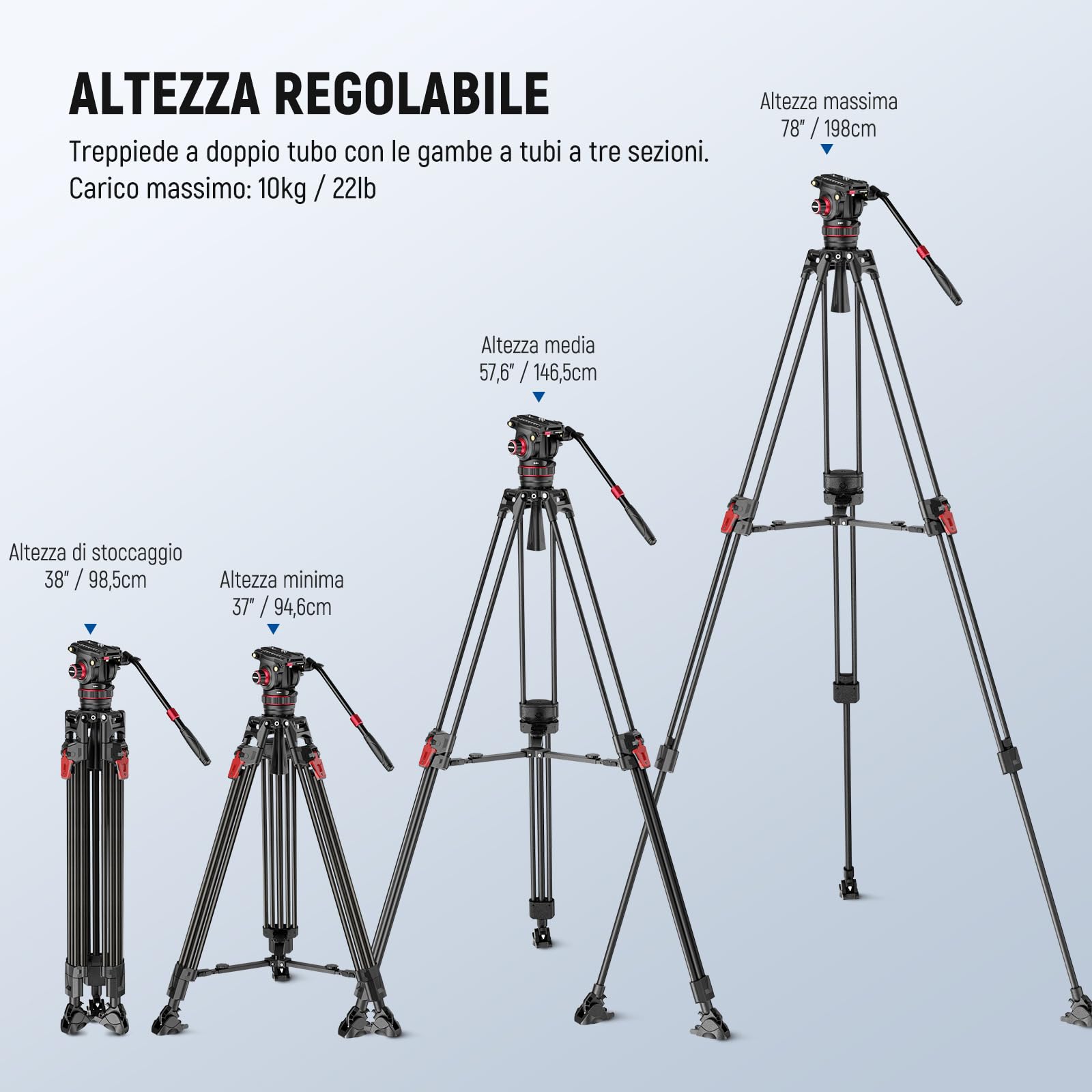 NEEWER 198cm Treppiede Video in Fibra Carbonio con Testa Fluida Smorzamento Regolabile, Sgancio Rapido a Un Passo con Piastra QR e Maniglia, Camera Tripod Robusto per DSLR Videocamera, Max 10kg, LL37
