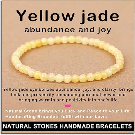 AD Beads 4mm Yellow Jade Stretch Elastic Bracelet for Unisex - Nature's...