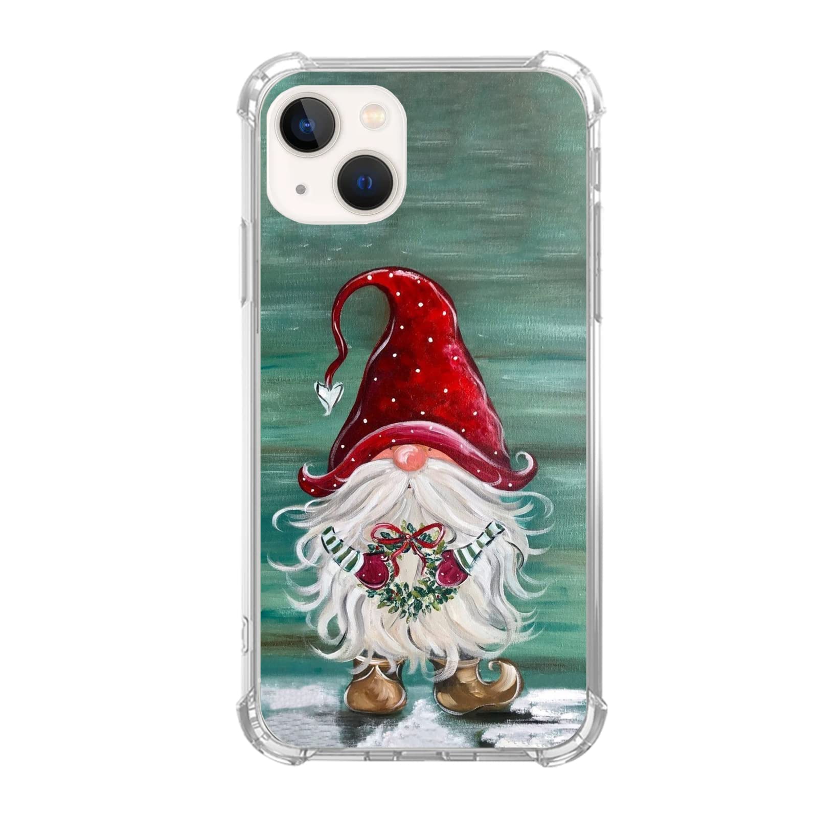 Junilotcik Christmas Phone Case Watercolor Christmas Gnome Case for iPhone 14, Cute Christmas Christmas Gnome Winter Cover for Girls Boys Women Men, Unique Soft TPU Bumper Case for iPhone 14