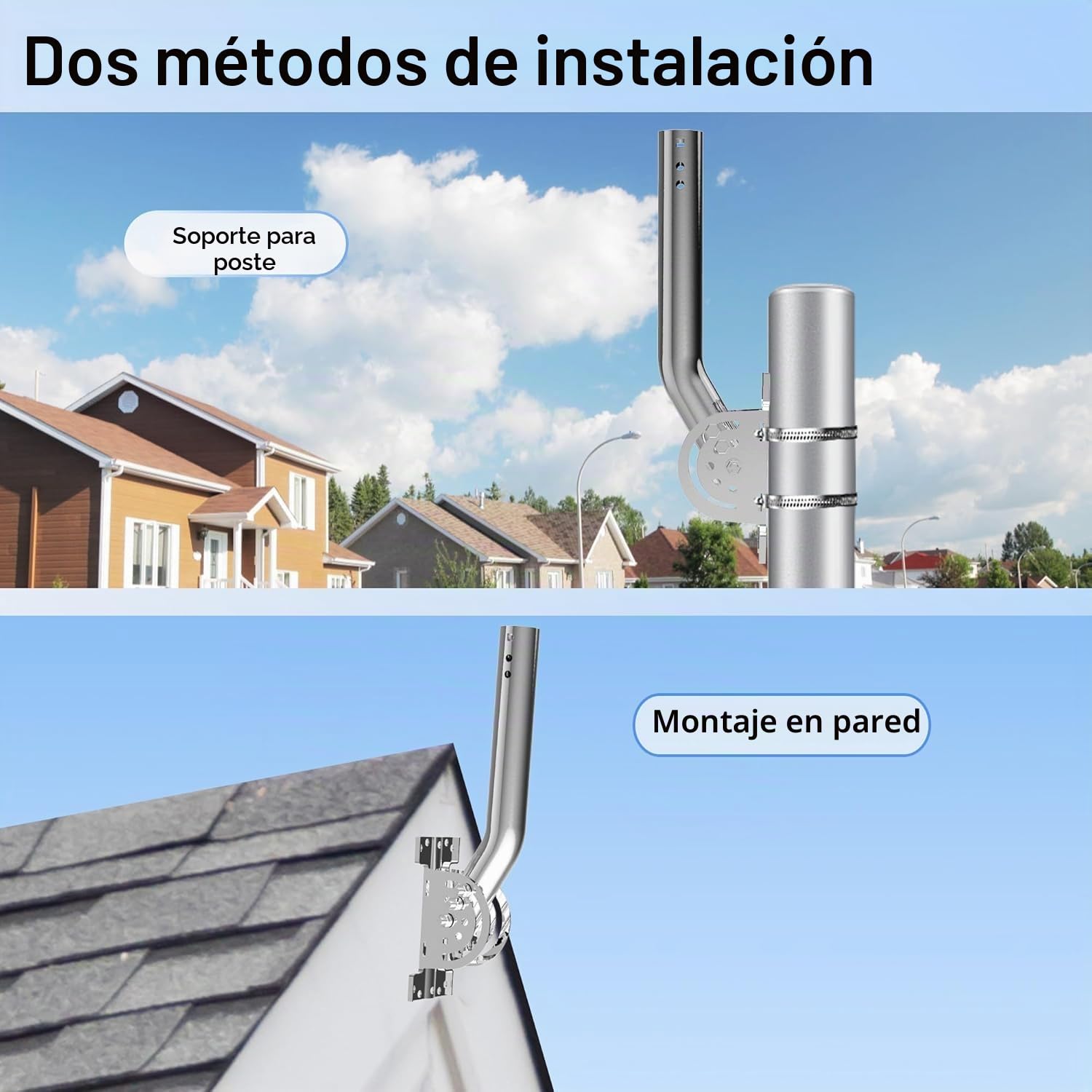 Soporte de Antena J-Pole 33 cm Acero 430, Base Pivotante 160 Grados, Bloqueo de 3 Tornillos, OD 3,5 cm, para Pared, Techo, Alero, Puente WiFi, AP, CPE y Estación Meteorológica