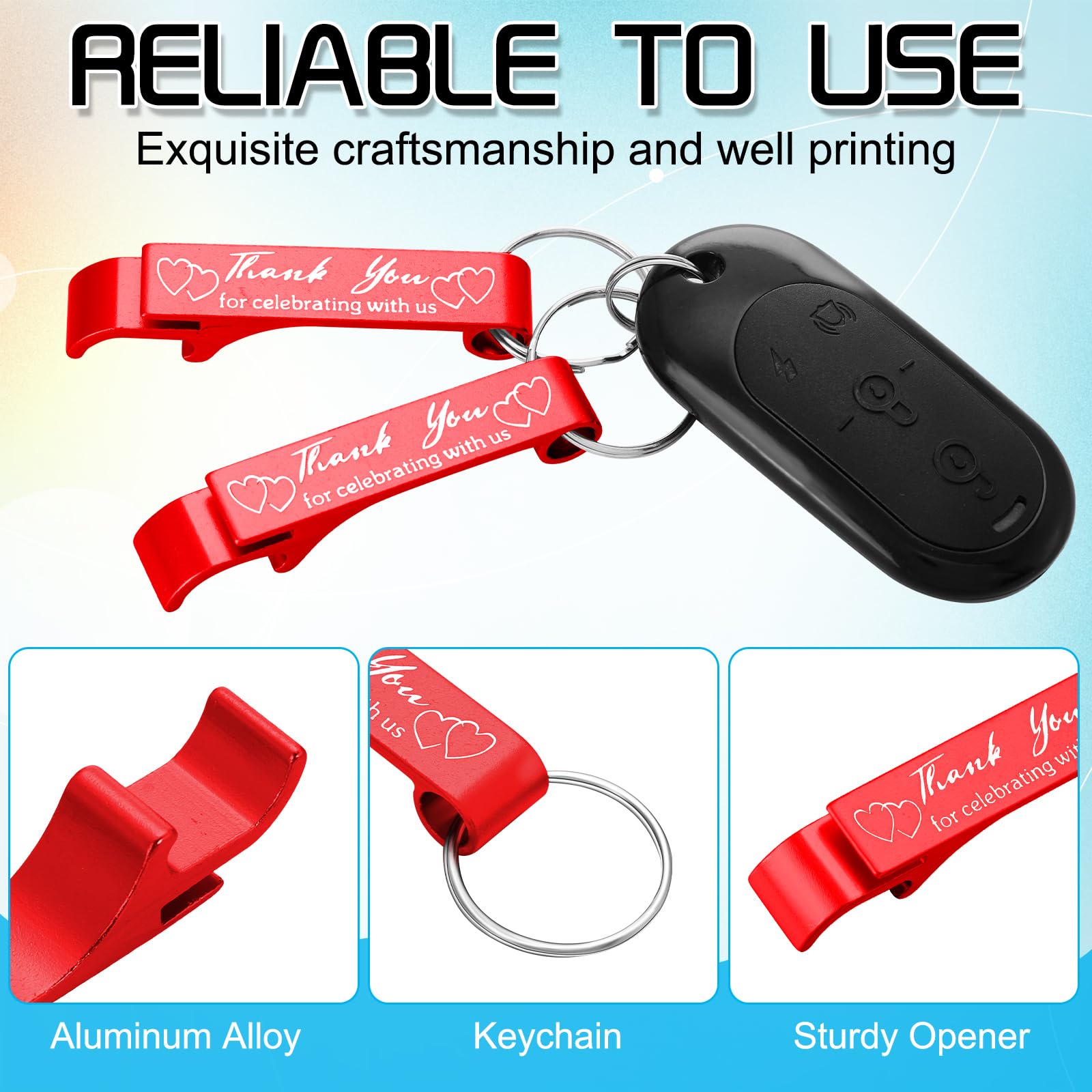 Dandat 100 apribottiglie per matrimonio, portachiavi con scritta in lingua inglese "Thank You", per ospiti in alluminio, per vino, birra, regalo per compleanno, baby shower, laurea, souvenir (rosso)